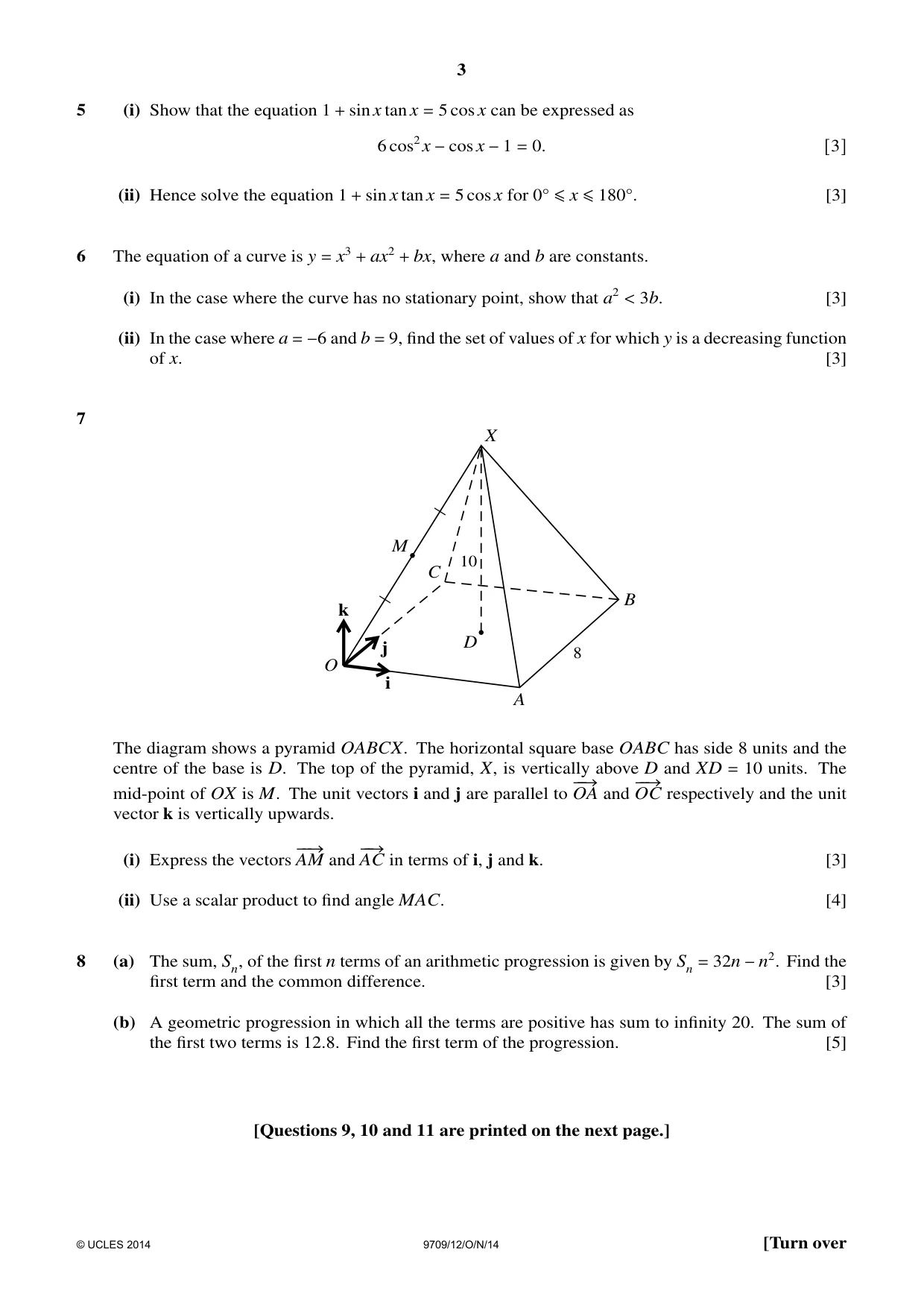 Cambridge A Level Mathematics 9709 2014 Oct/Nov Paper 1 · Variant 2 question paper, page 3 of 4