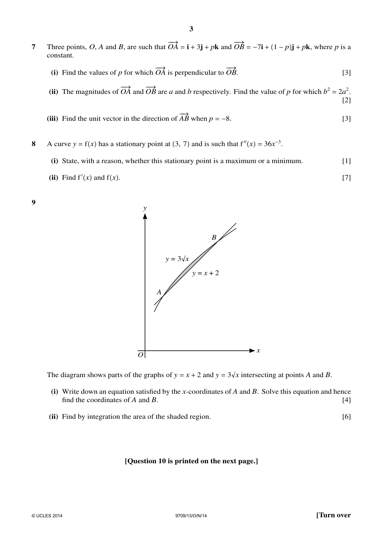 Cambridge A Level Mathematics 9709 2014 Oct/Nov Paper 1 · Variant 3 question paper, page 3 of 4