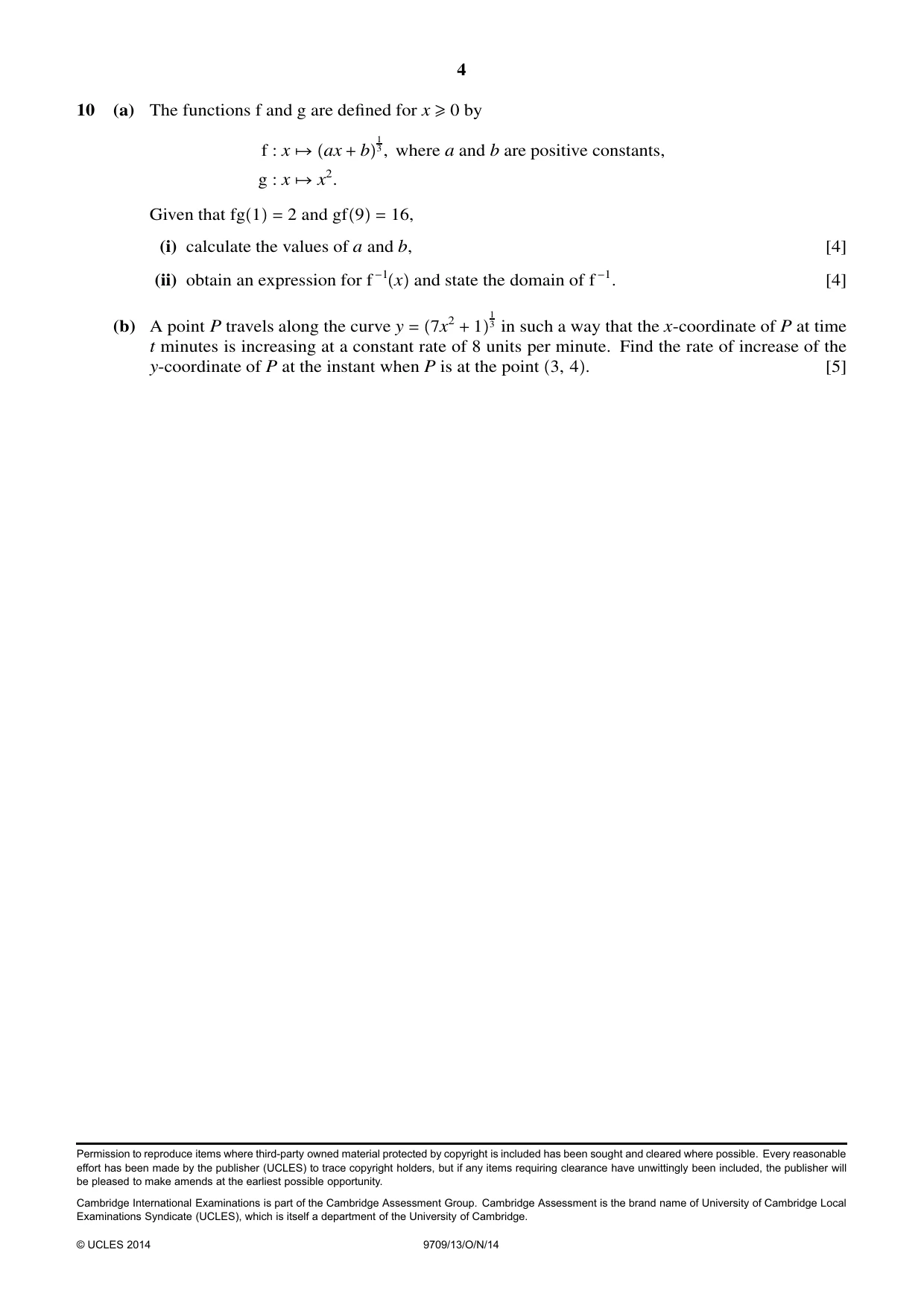 Cambridge A Level Mathematics 9709 2014 Oct/Nov Paper 1 · Variant 3 question paper, page 4 of 4