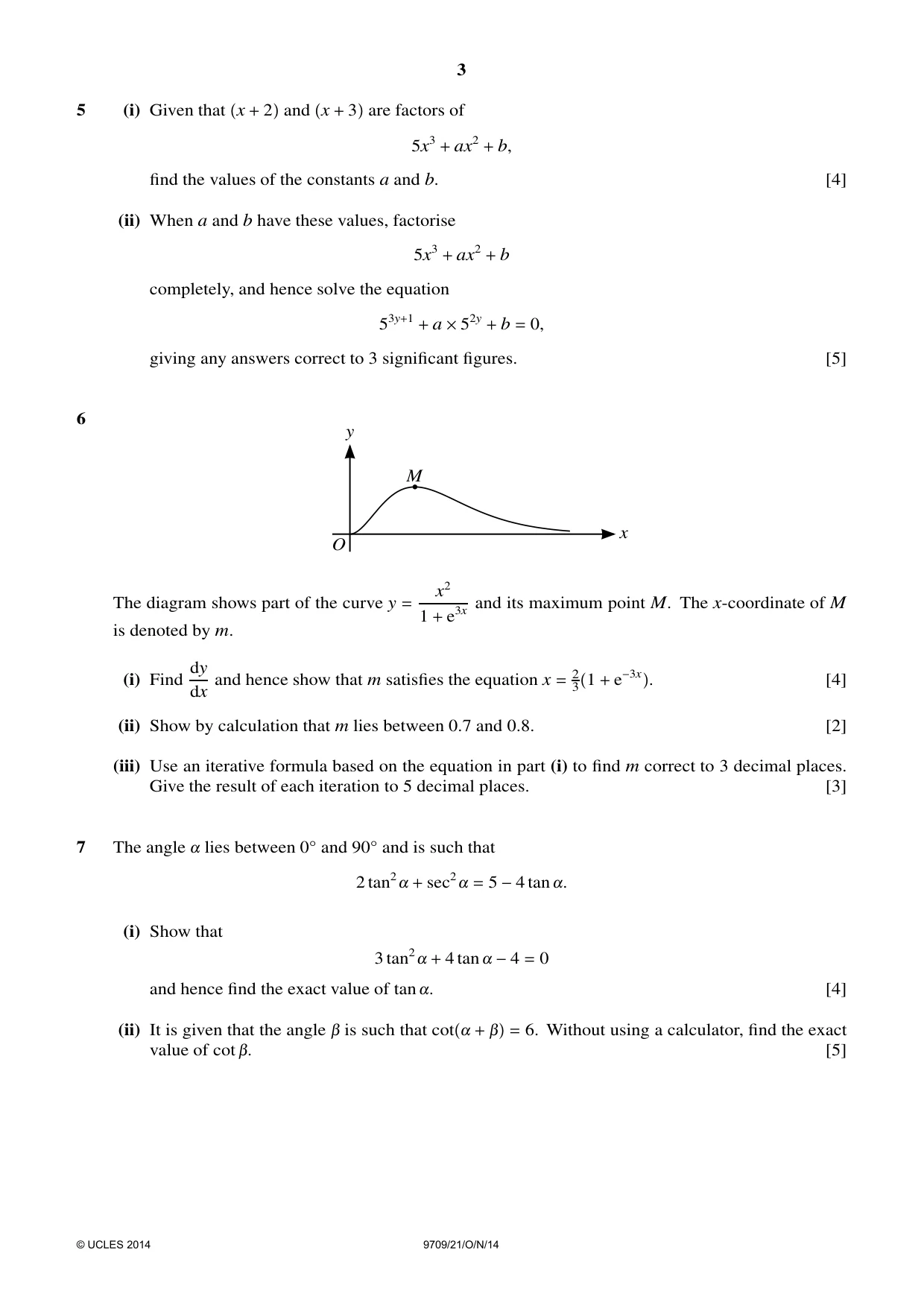 Cambridge A Level Mathematics 9709 2014 Oct/Nov Paper 2 · Variant 1 question paper, page 3 of 4