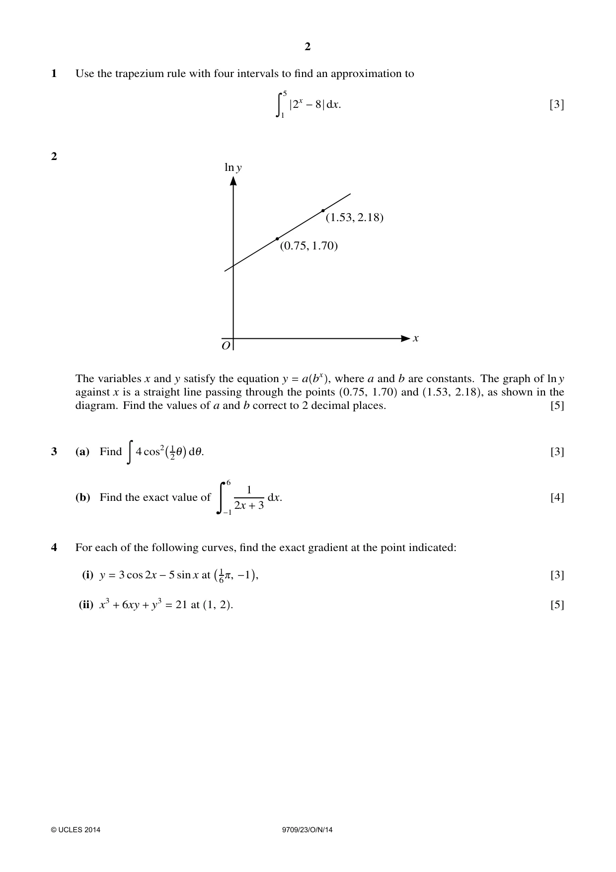 Cambridge A Level Mathematics 9709 2014 Oct/Nov Paper 2 · Variant 3 question paper, page 2 of 4