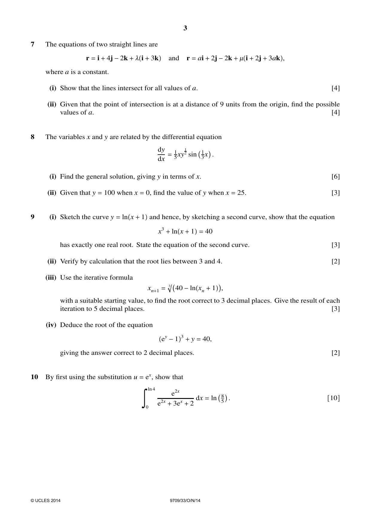 Cambridge A Level Mathematics 9709 2014 Oct/Nov Paper 3 · Variant 3 question paper, page 3 of 4