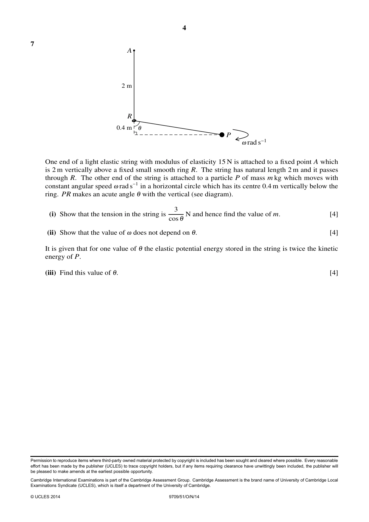 Cambridge A Level Mathematics 9709 2014 Oct/Nov Paper 5 · Variant 1 question paper, page 4 of 4