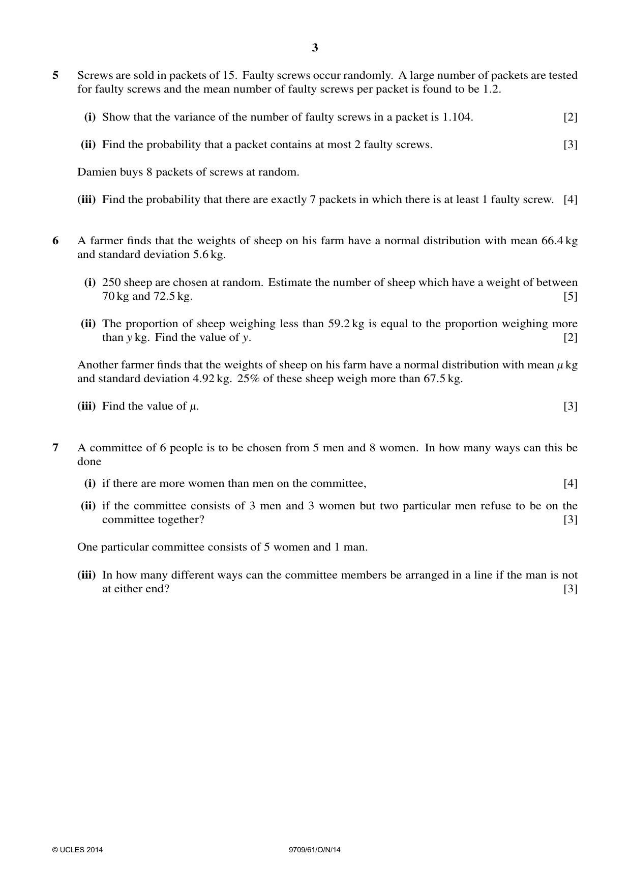 Cambridge A Level Mathematics 9709 2014 Oct/Nov Paper 6 · Variant 1 question paper, page 3 of 4