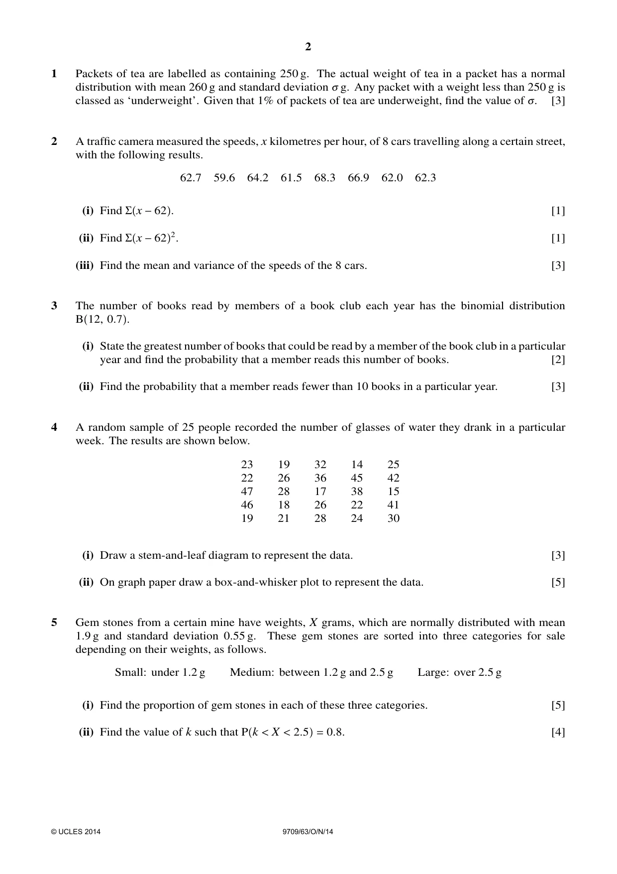 Cambridge A Level Mathematics 9709 2014 Oct/Nov Paper 6 · Variant 3 question paper, page 2 of 4