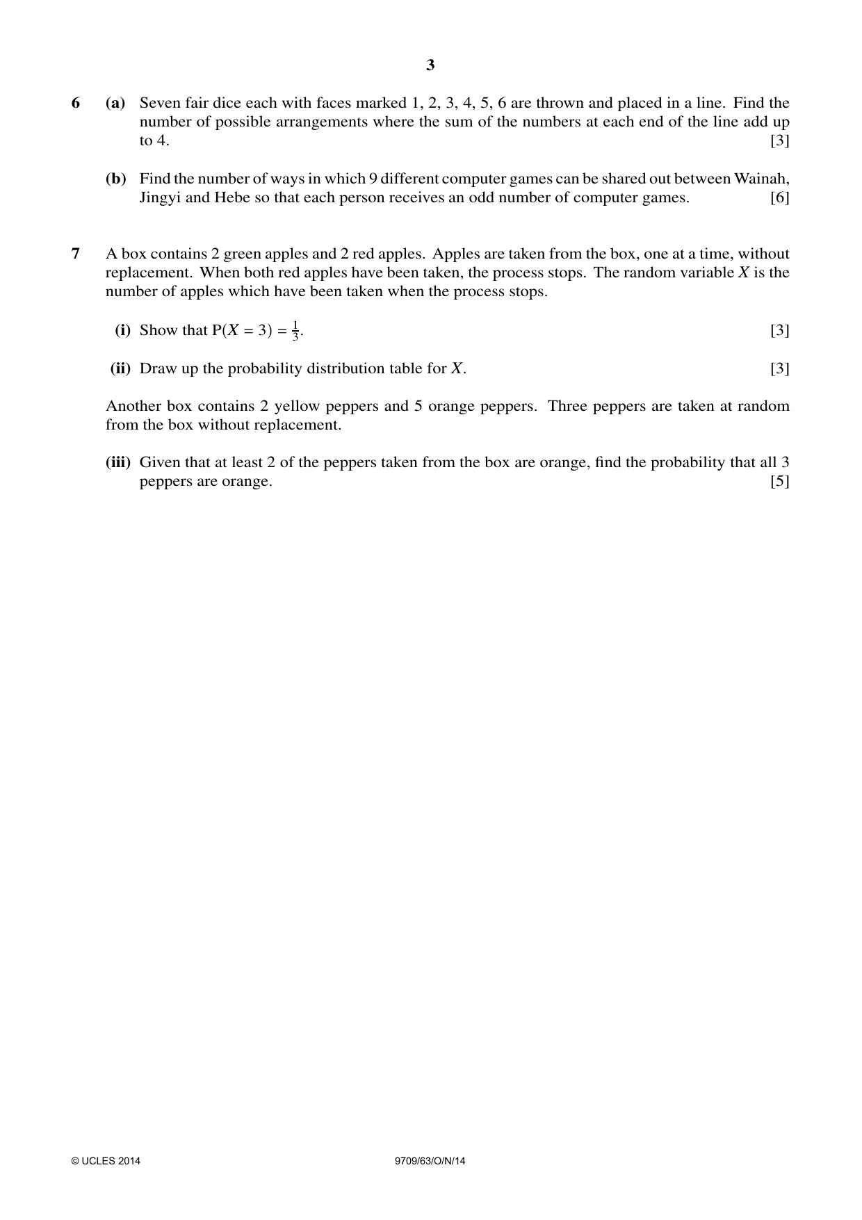Cambridge A Level Mathematics 9709 2014 Oct/Nov Paper 6 · Variant 3 question paper, page 3 of 4