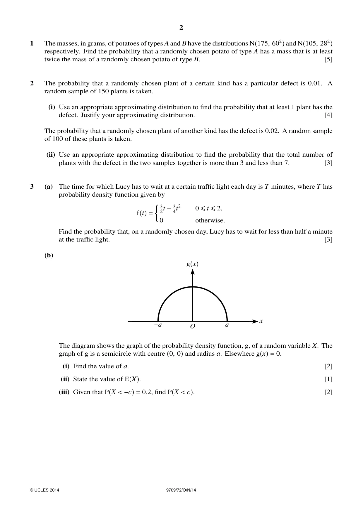 Cambridge A Level Mathematics 9709 2014 Oct/Nov Paper 7 · Variant 2 question paper, page 2 of 4