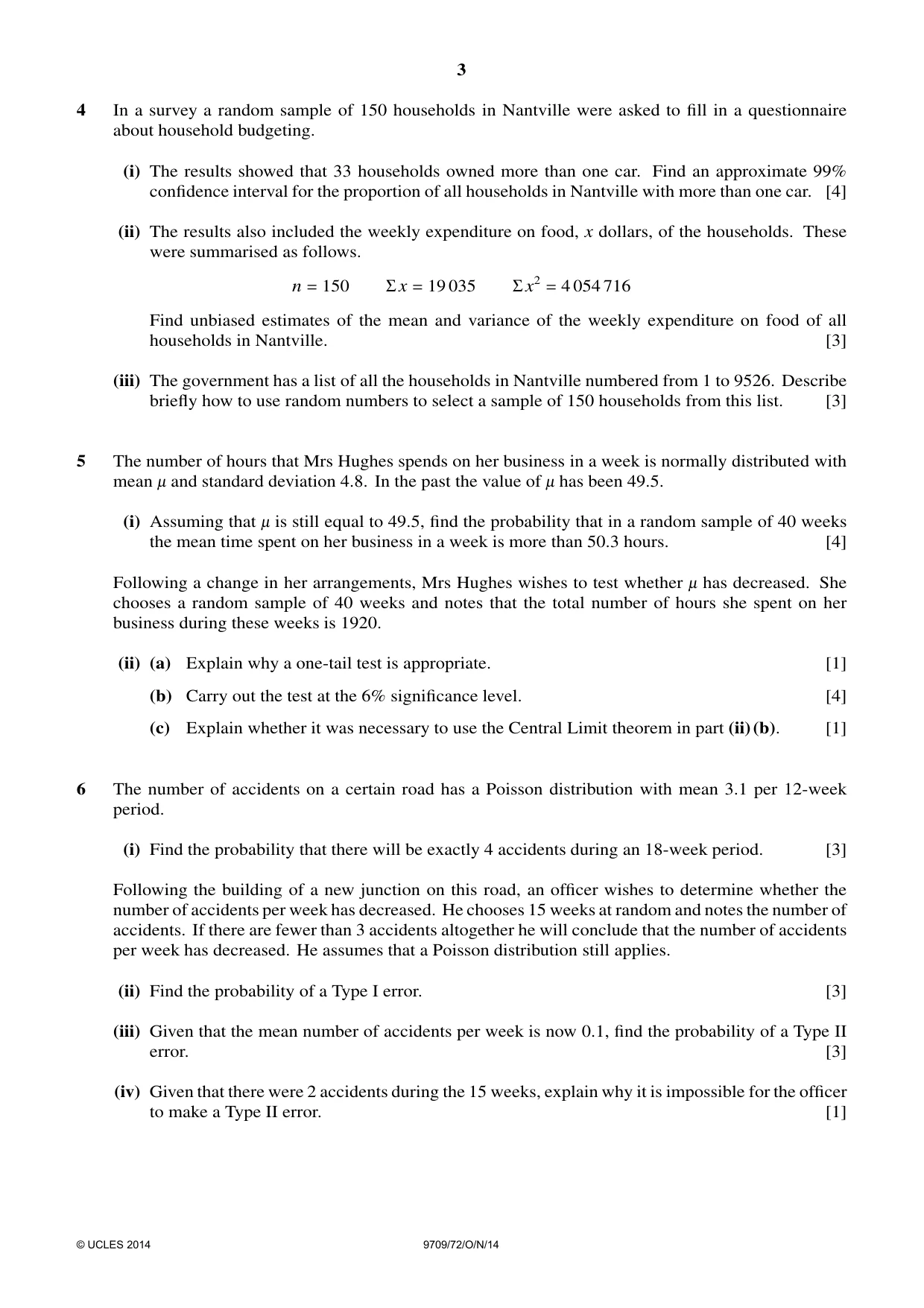 Cambridge A Level Mathematics 9709 2014 Oct/Nov Paper 7 · Variant 2 question paper, page 3 of 4