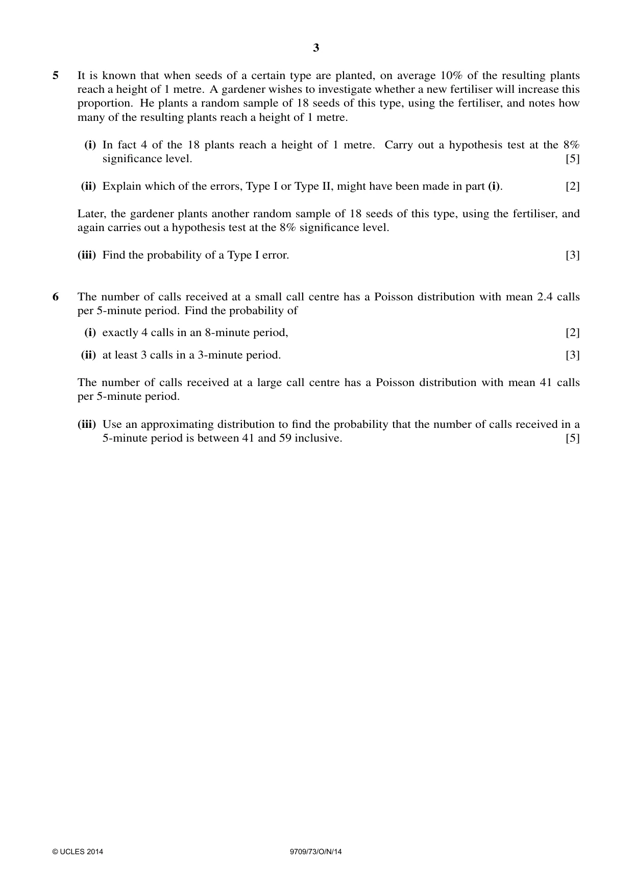 Cambridge A Level Mathematics 9709 2014 Oct/Nov Paper 7 · Variant 3 question paper, page 3 of 4