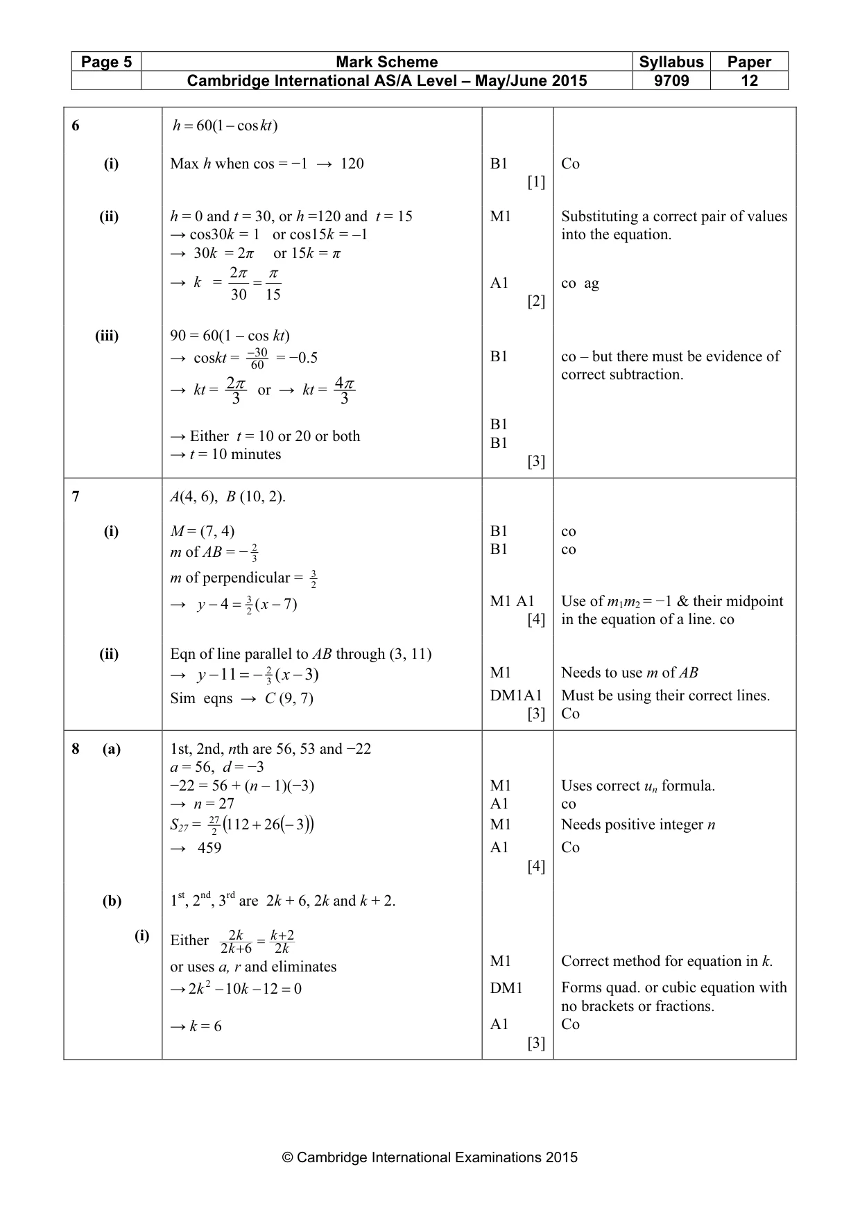Mark scheme, page 5 of 7