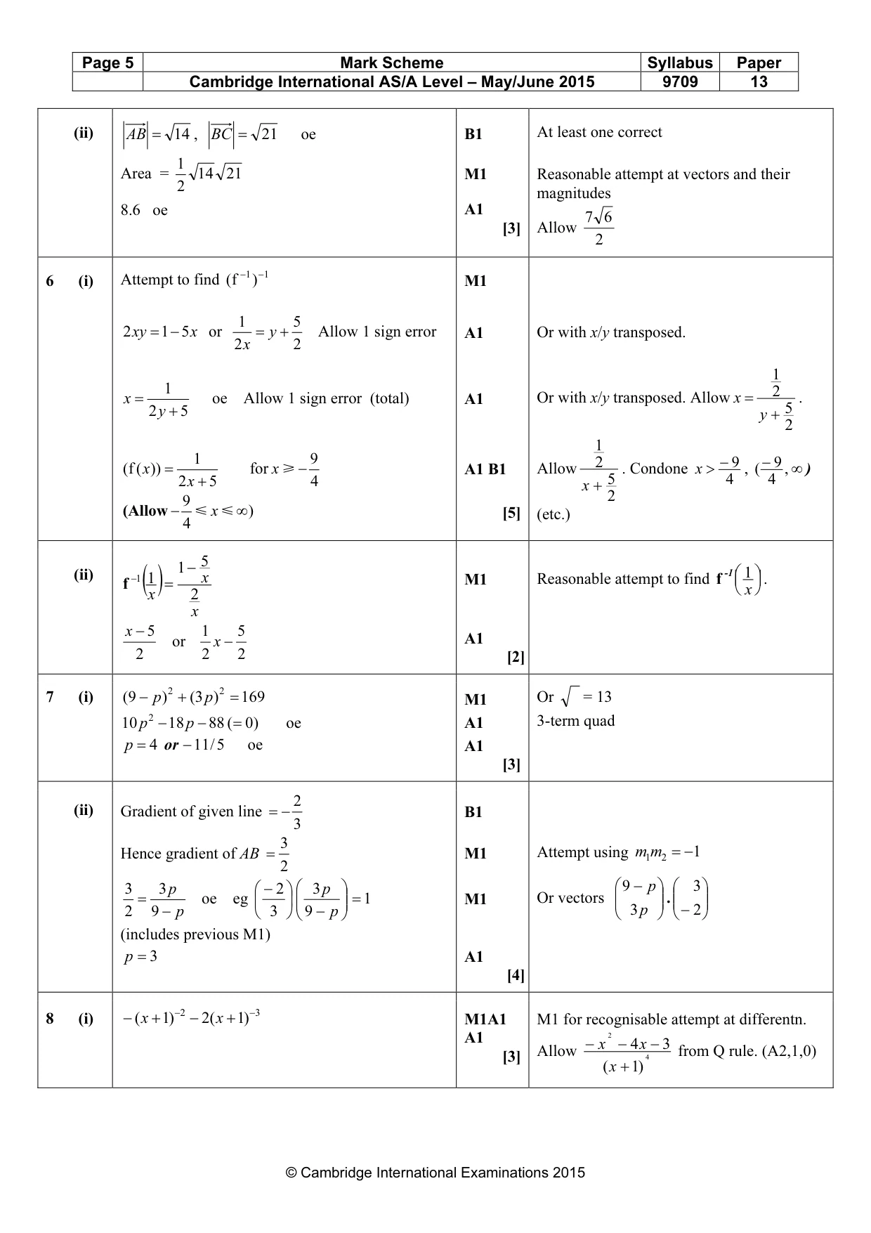 Mark scheme, page 5 of 7
