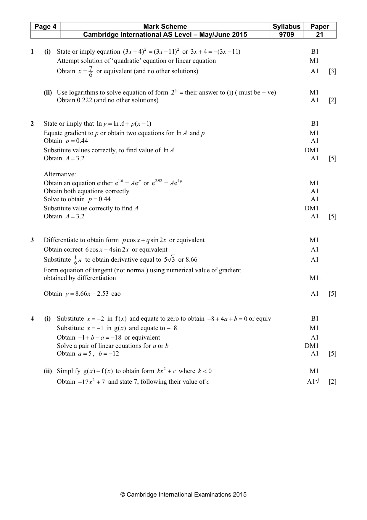 Mark scheme, page 4 of 5