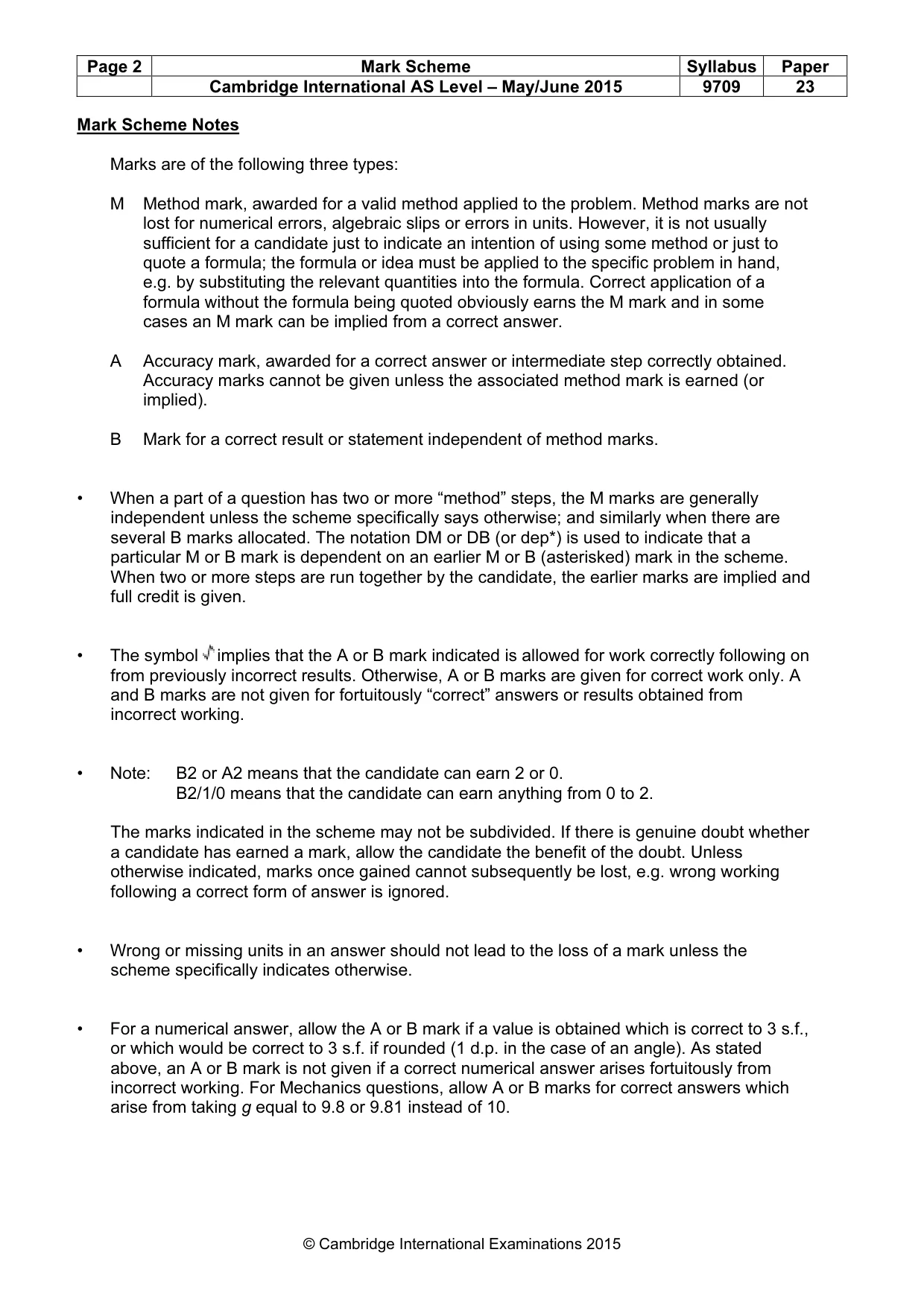Mark scheme, page 2 of 5
