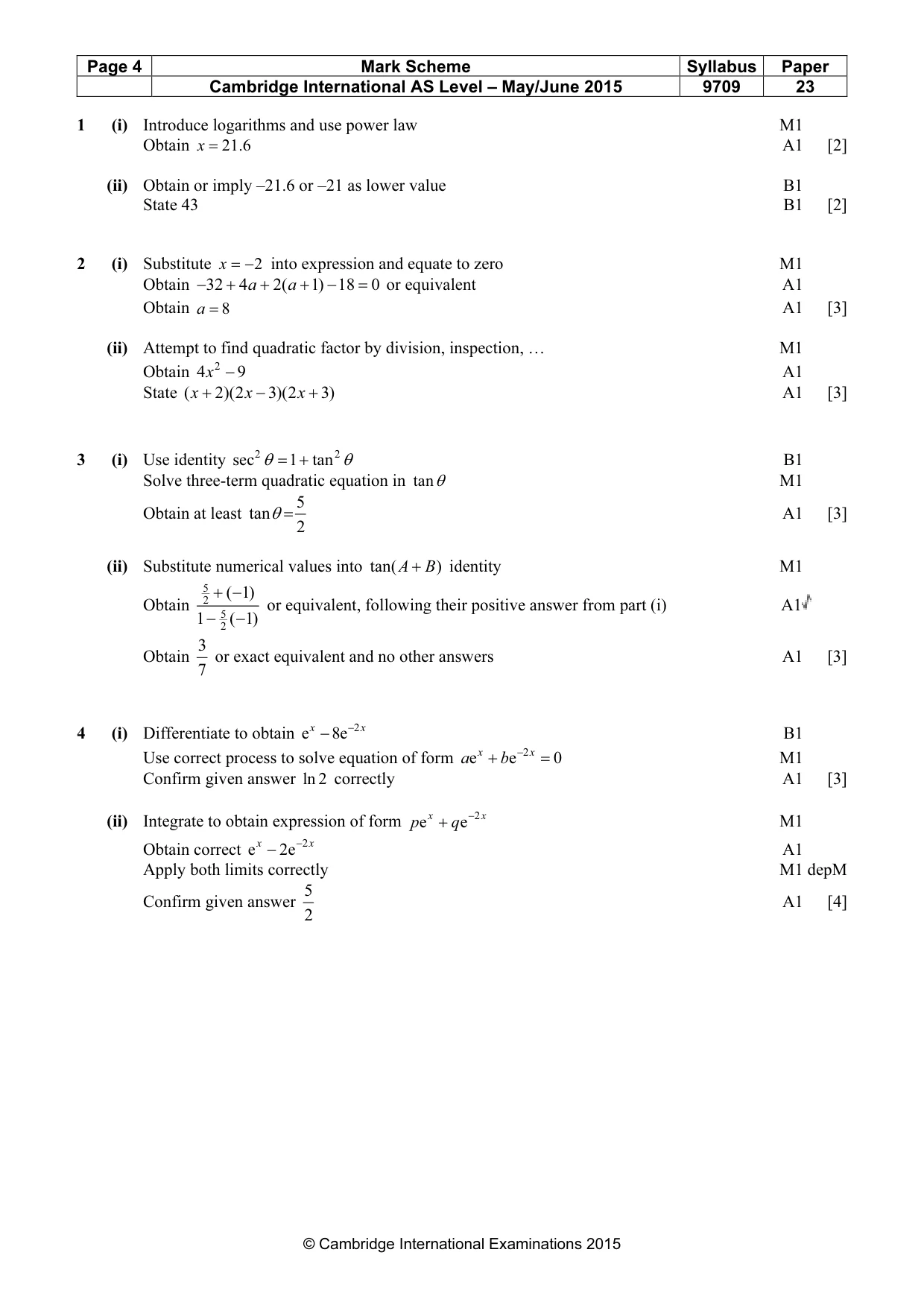 Mark scheme, page 4 of 5
