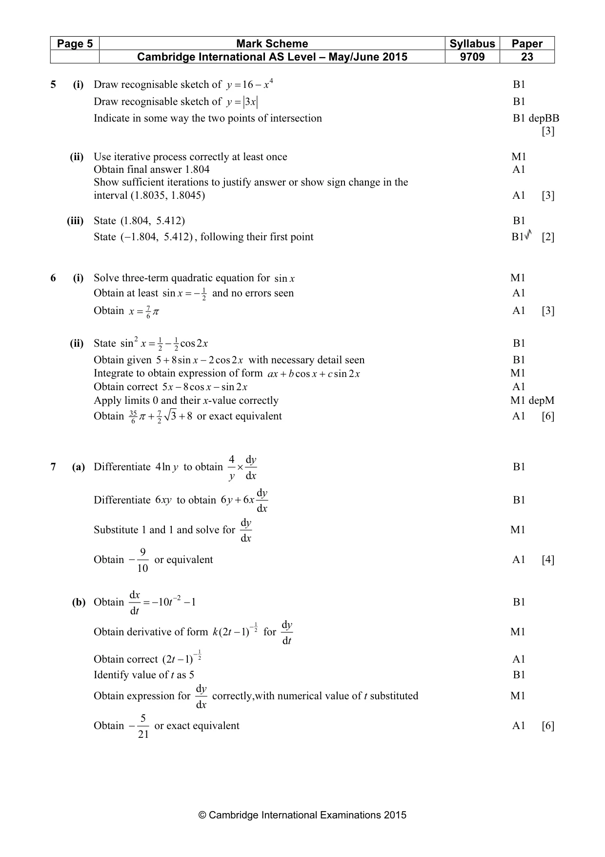 Mark scheme, page 5 of 5