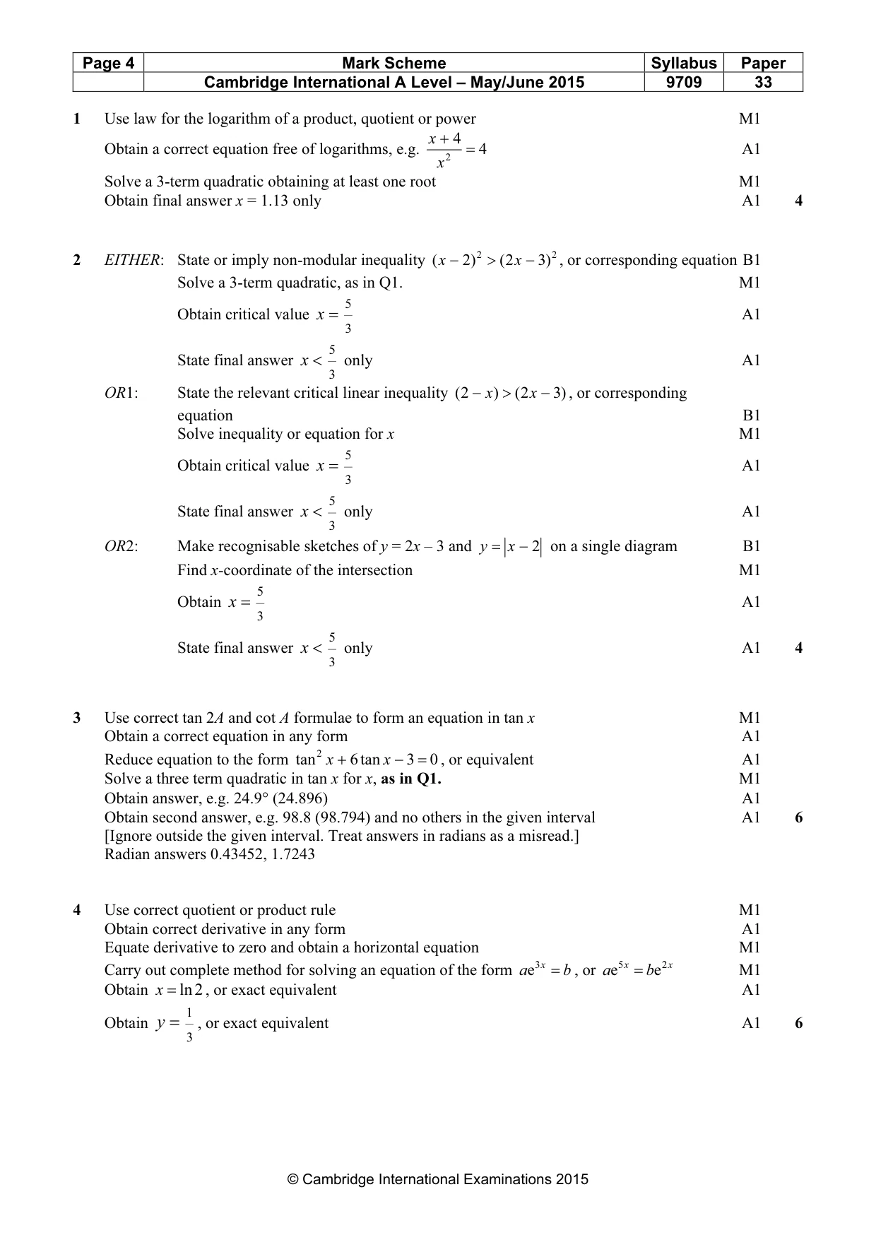 Mark scheme, page 4 of 8