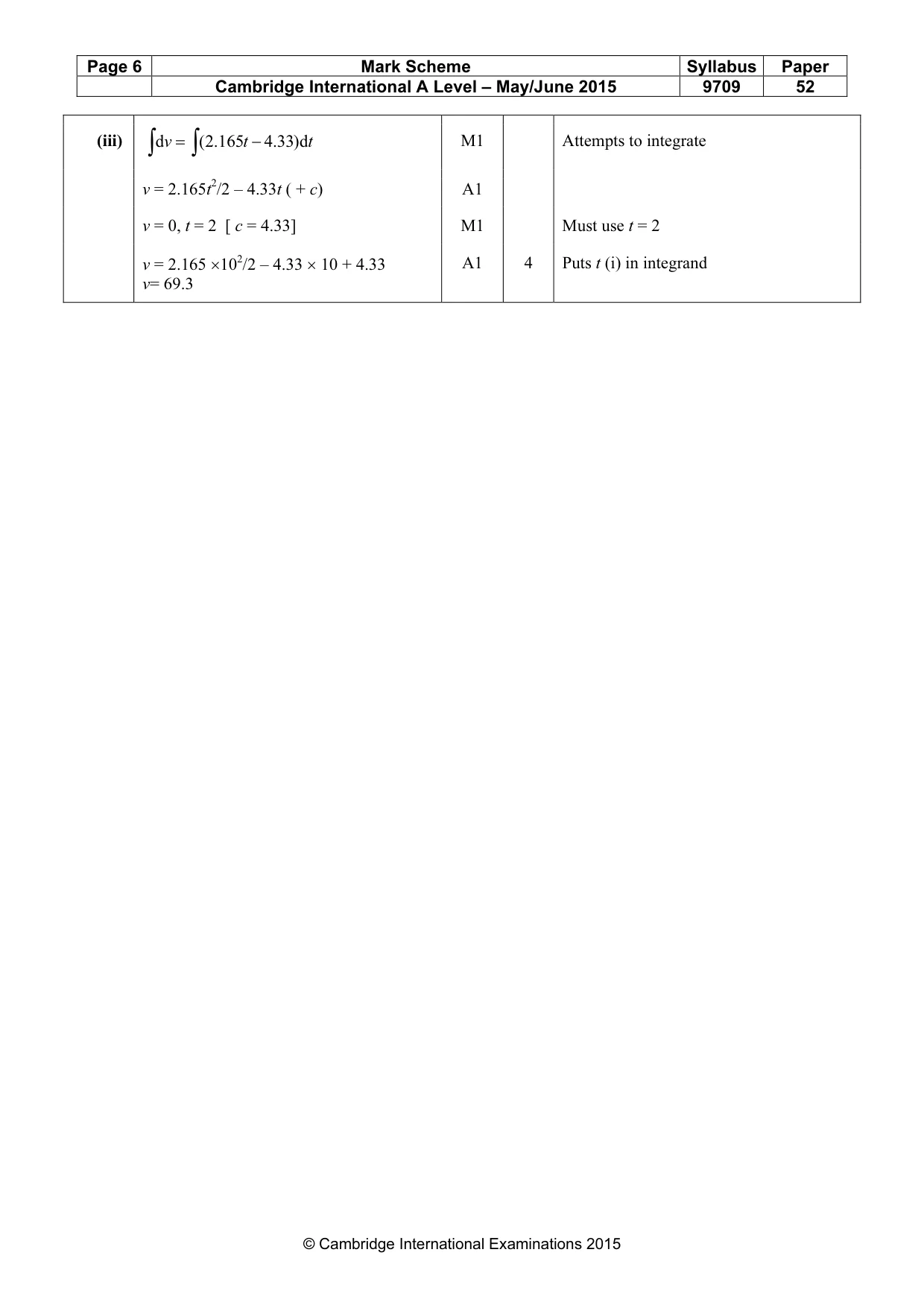 Mark scheme, page 6 of 6
