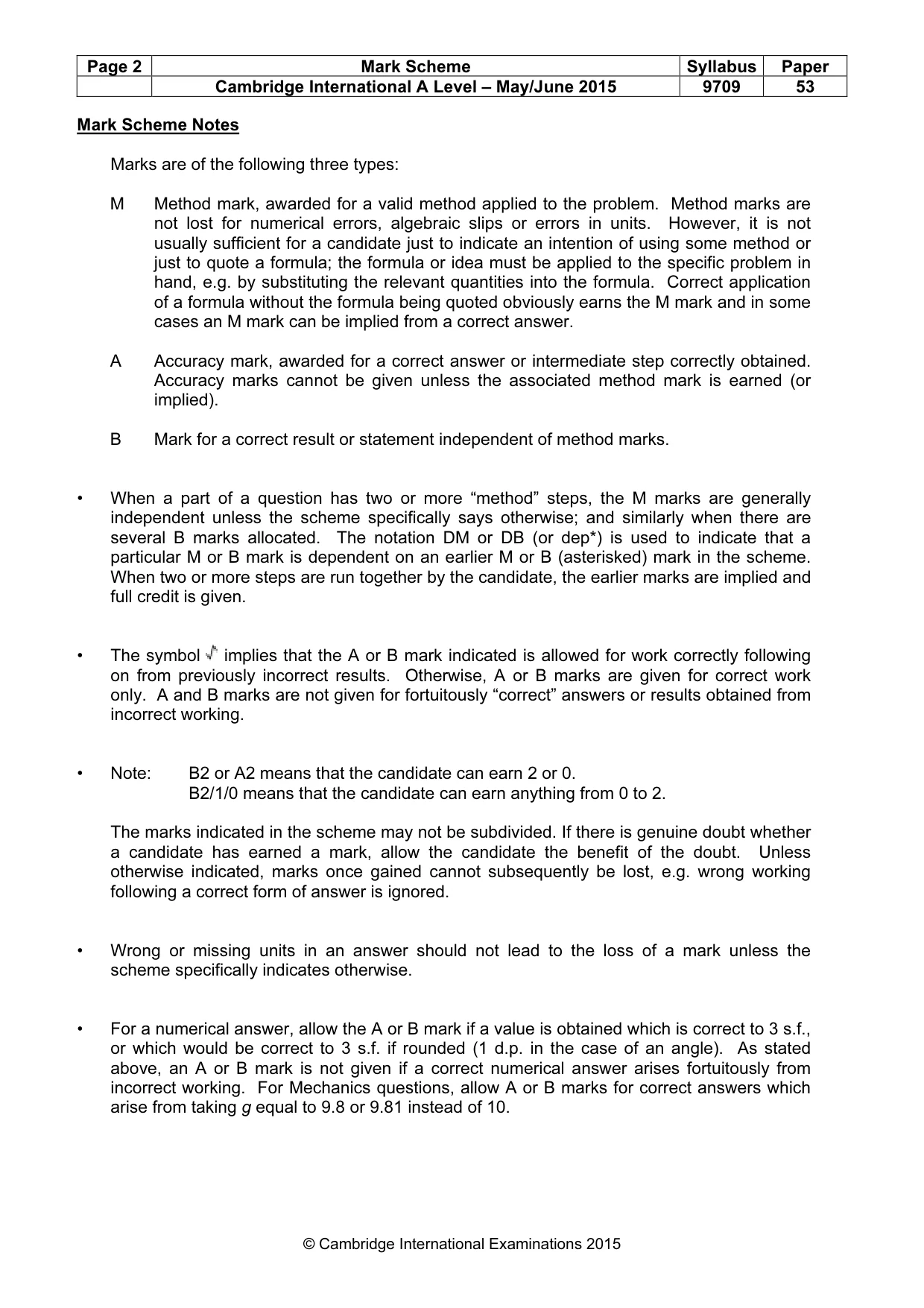 Mark scheme, page 2 of 5