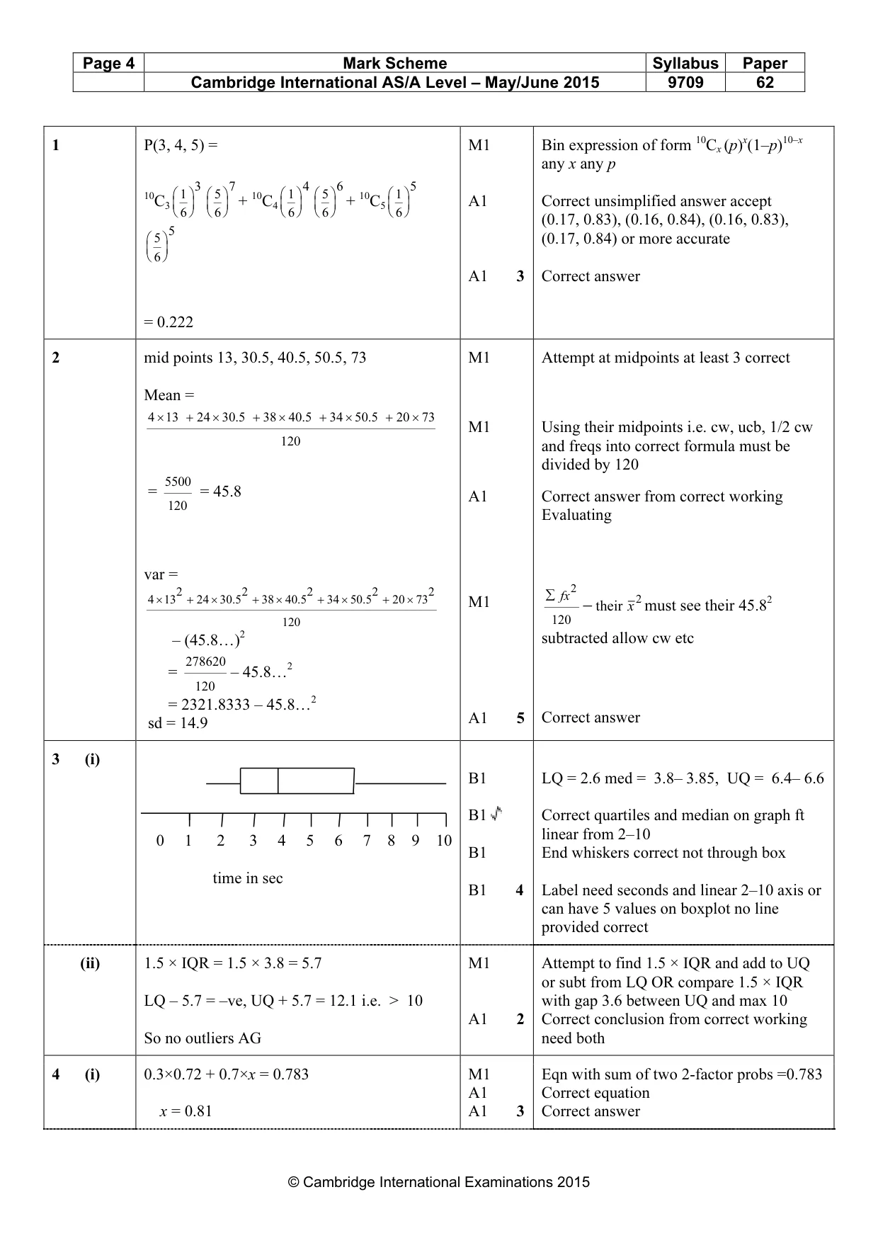 Mark scheme, page 4 of 6