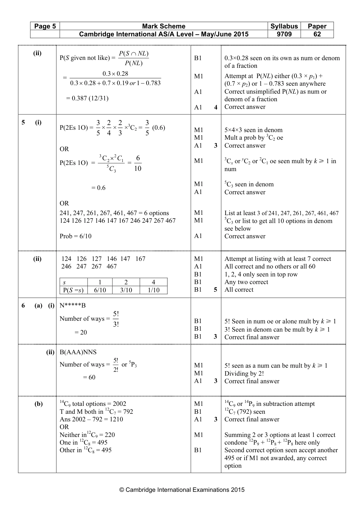 Mark scheme, page 5 of 6