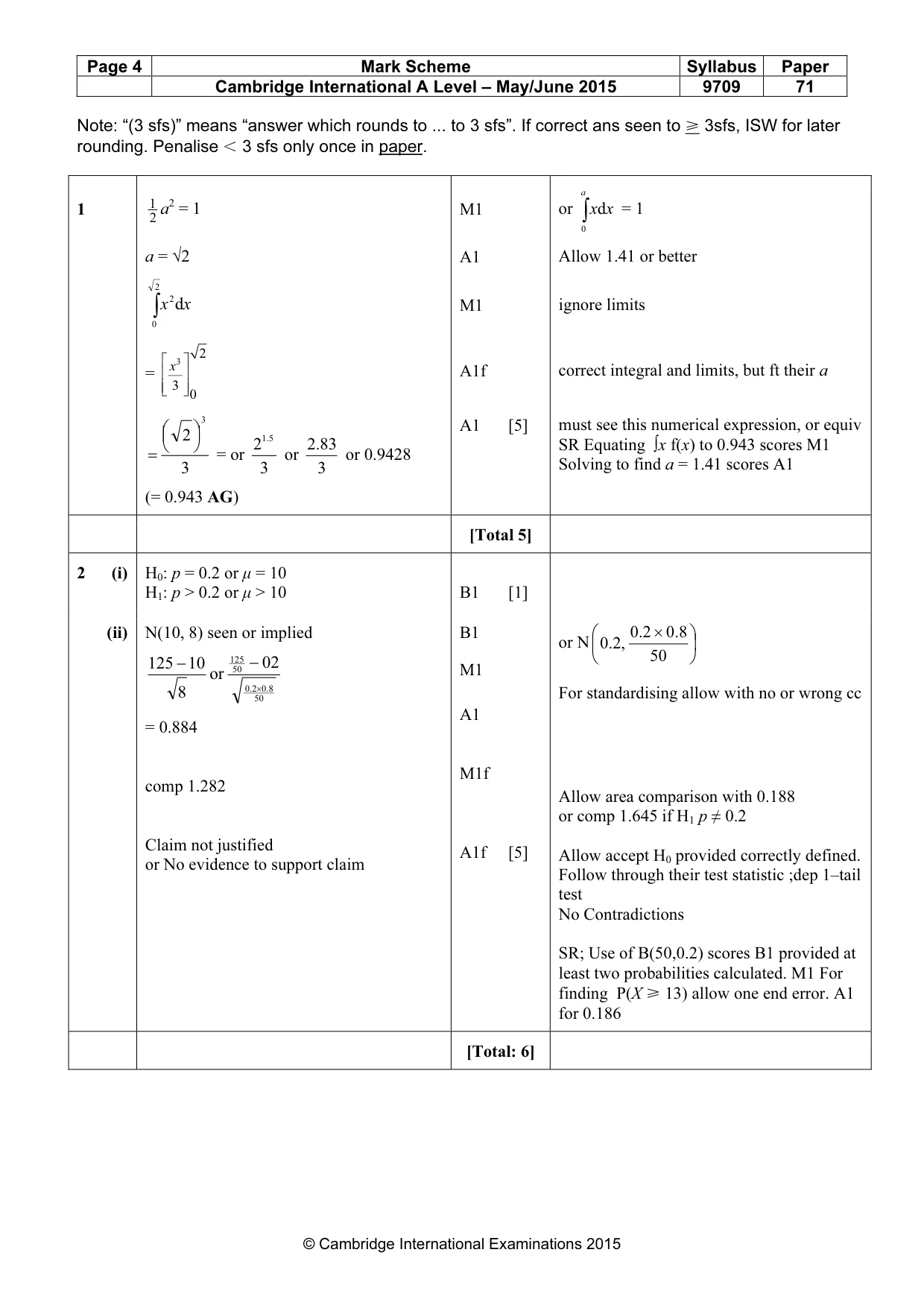Mark scheme, page 4 of 7
