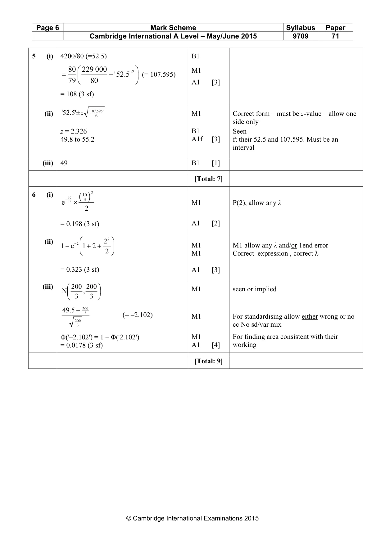 Mark scheme, page 6 of 7