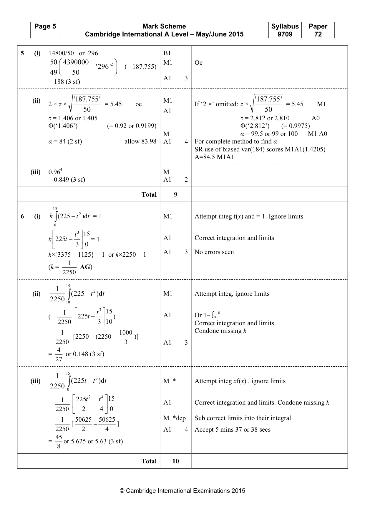 Mark scheme, page 5 of 6