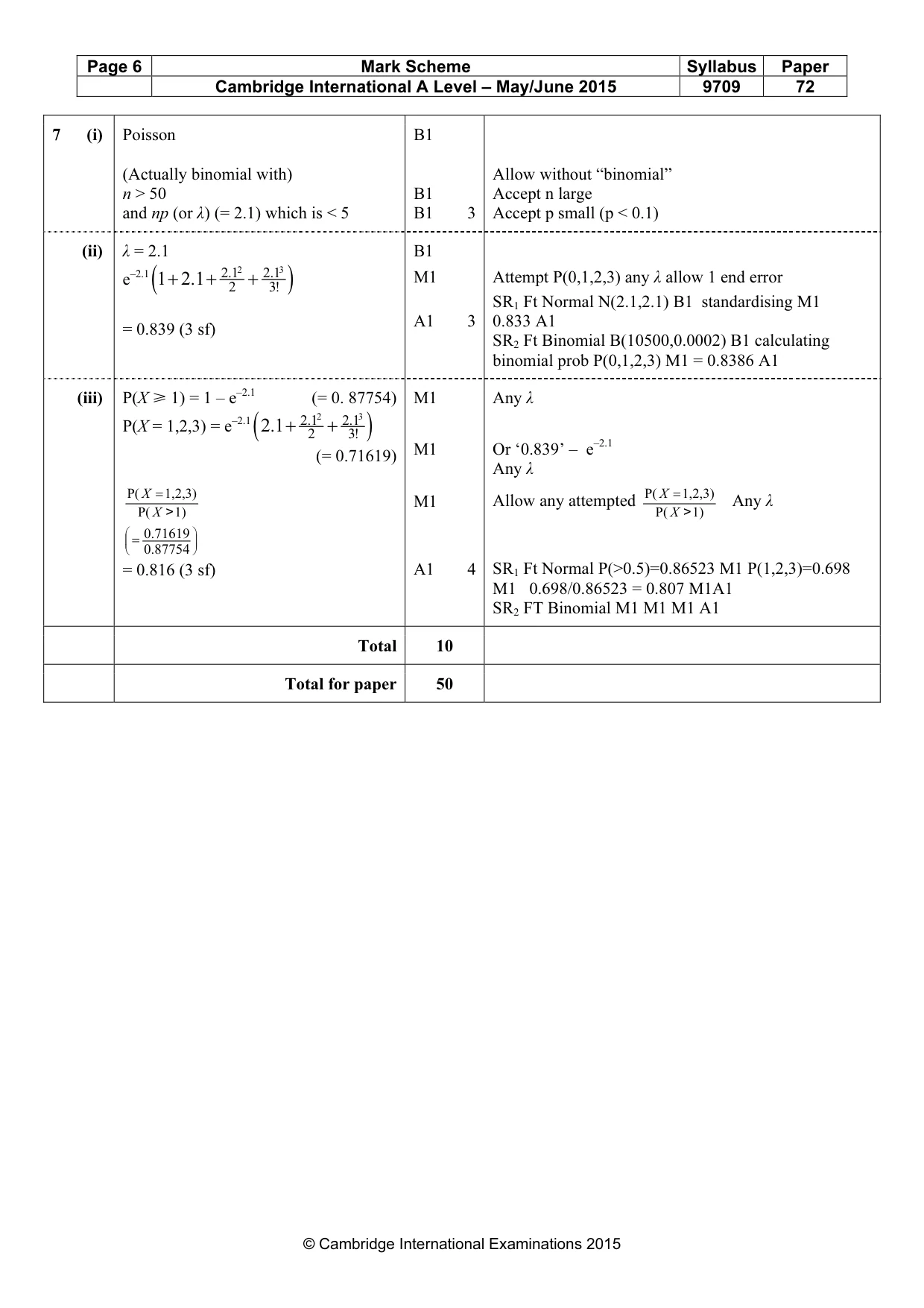 Mark scheme, page 6 of 6
