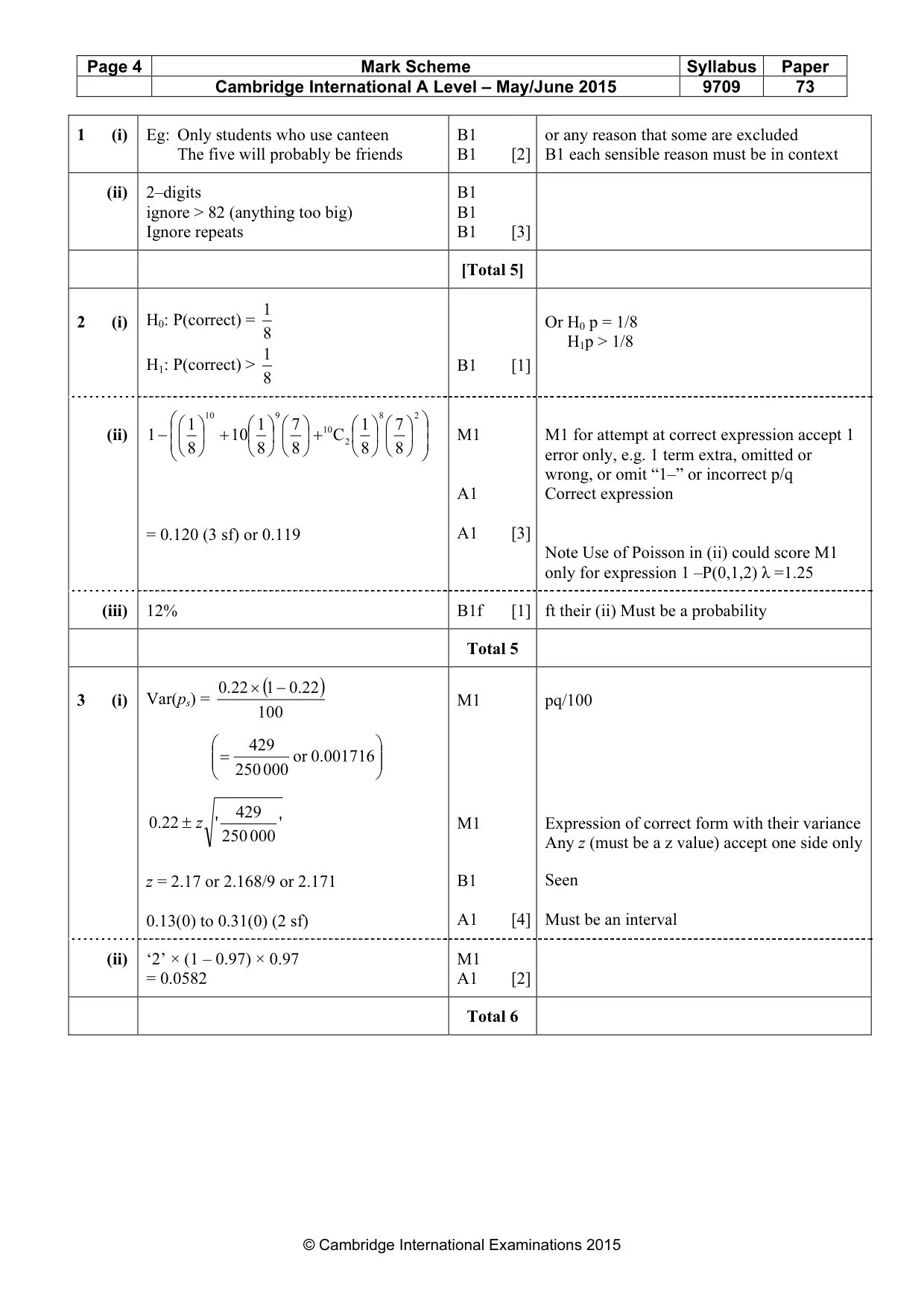 Mark scheme, page 4 of 7