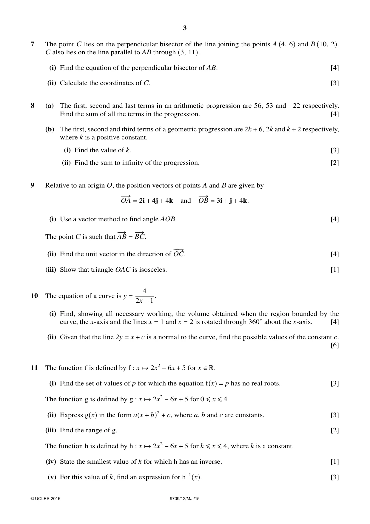 Cambridge A Level Mathematics 9709 2015 May/June Paper 1 · Variant 2 question paper, page 3 of 4