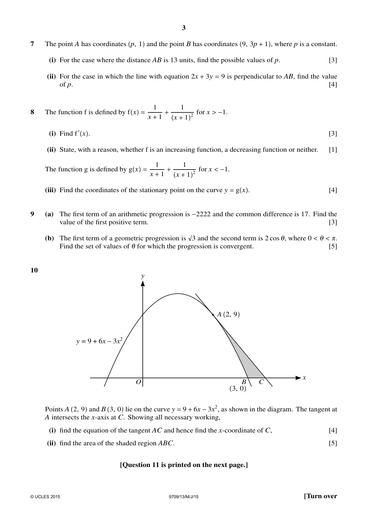Cambridge A Level Mathematics 9709 2015 May/June Paper 1 · Variant 3 question paper, page 3 of 4