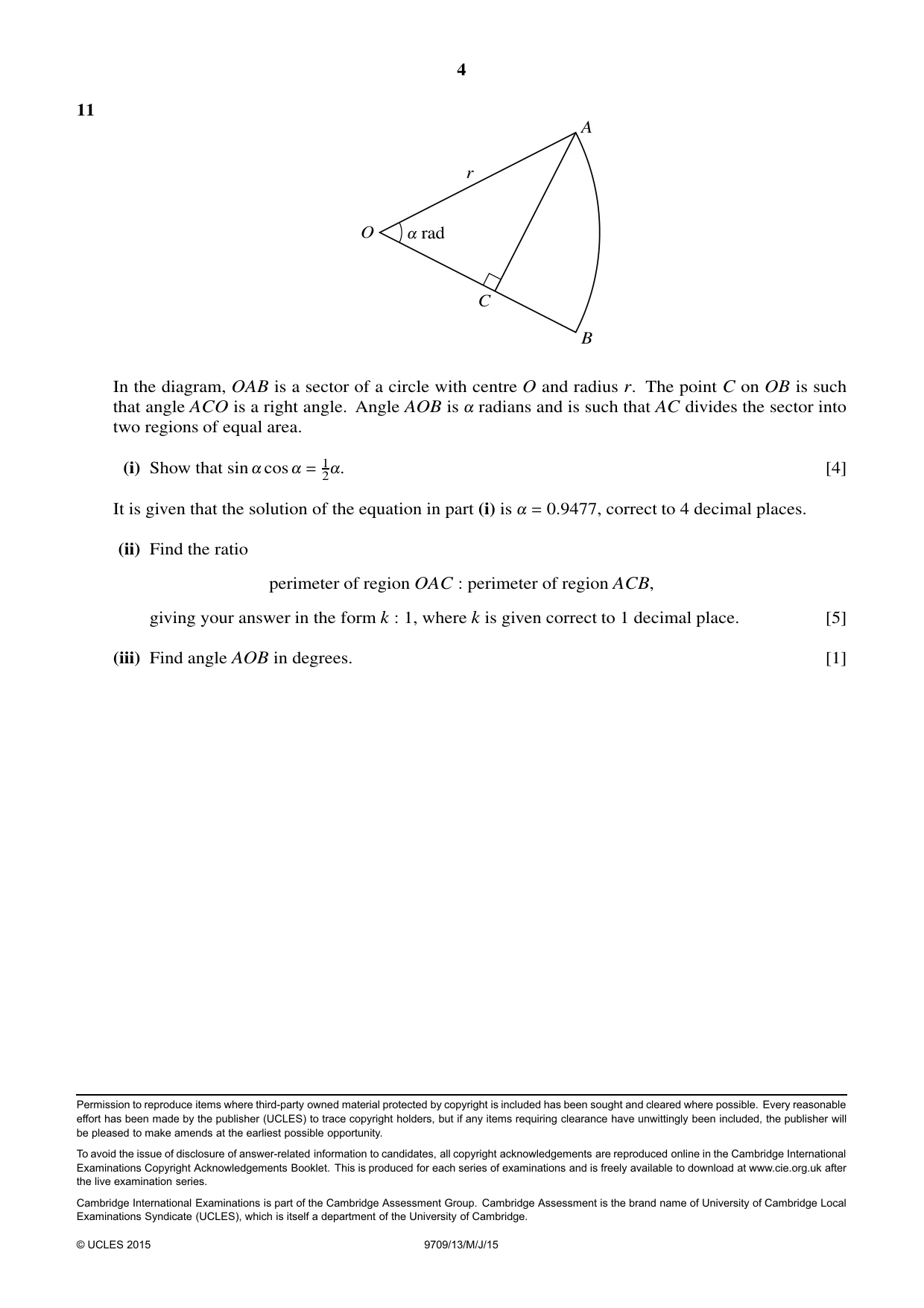 Cambridge A Level Mathematics 9709 2015 May/June Paper 1 · Variant 3 question paper, page 4 of 4