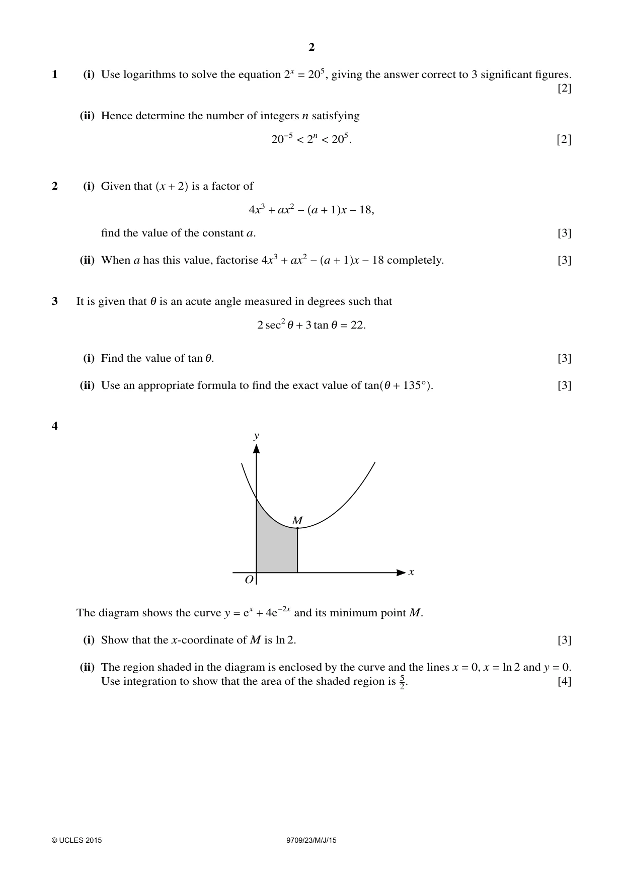Cambridge A Level Mathematics 9709 2015 May/June Paper 2 · Variant 3 question paper, page 2 of 4