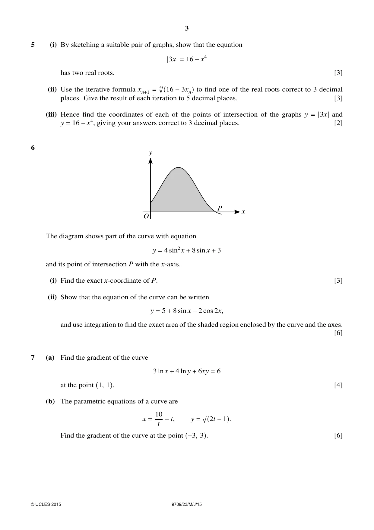 Cambridge A Level Mathematics 9709 2015 May/June Paper 2 · Variant 3 question paper, page 3 of 4
