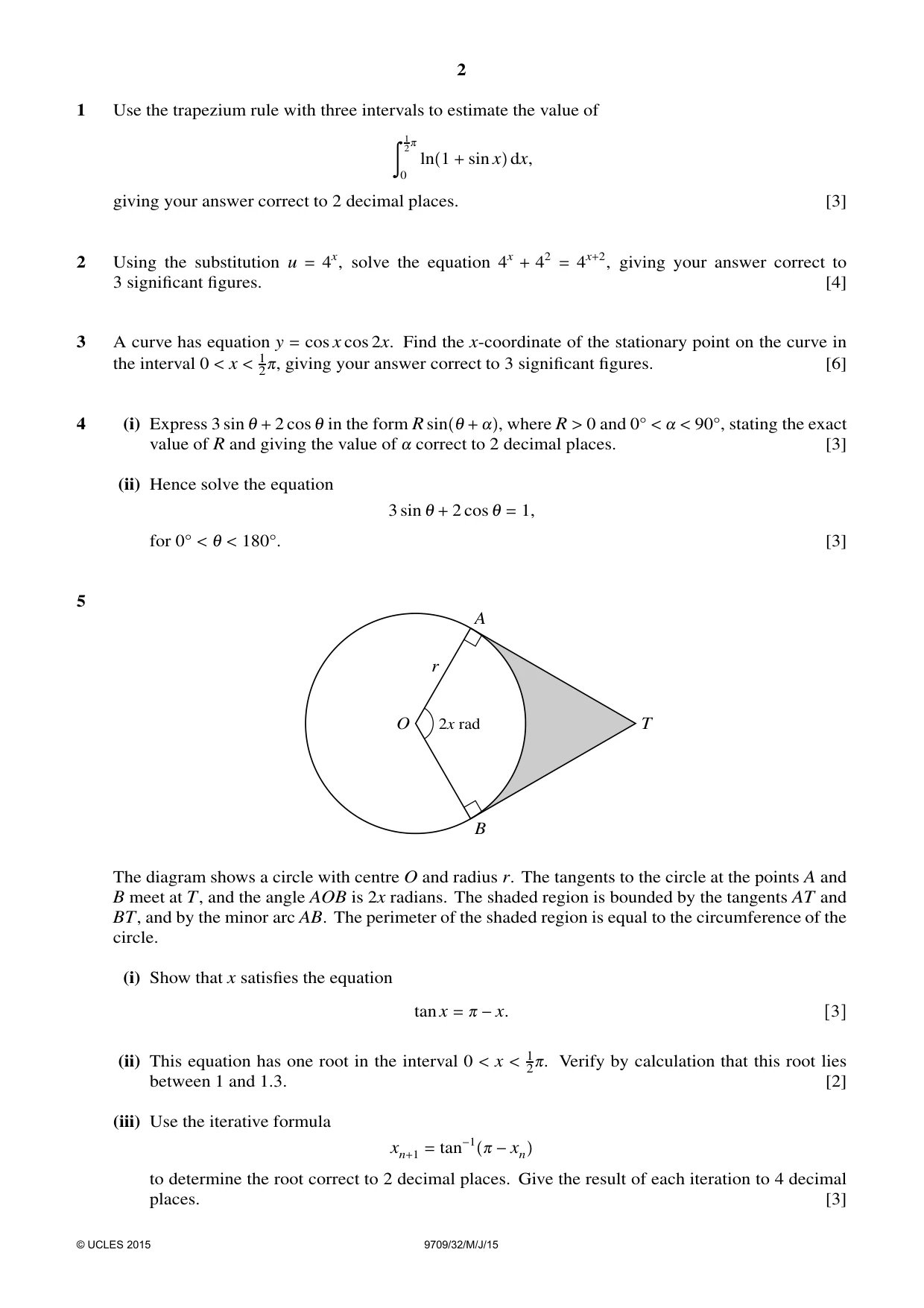 Cambridge A Level Mathematics 9709 2015 May/June Paper 3 · Variant 2 question paper, page 2 of 4