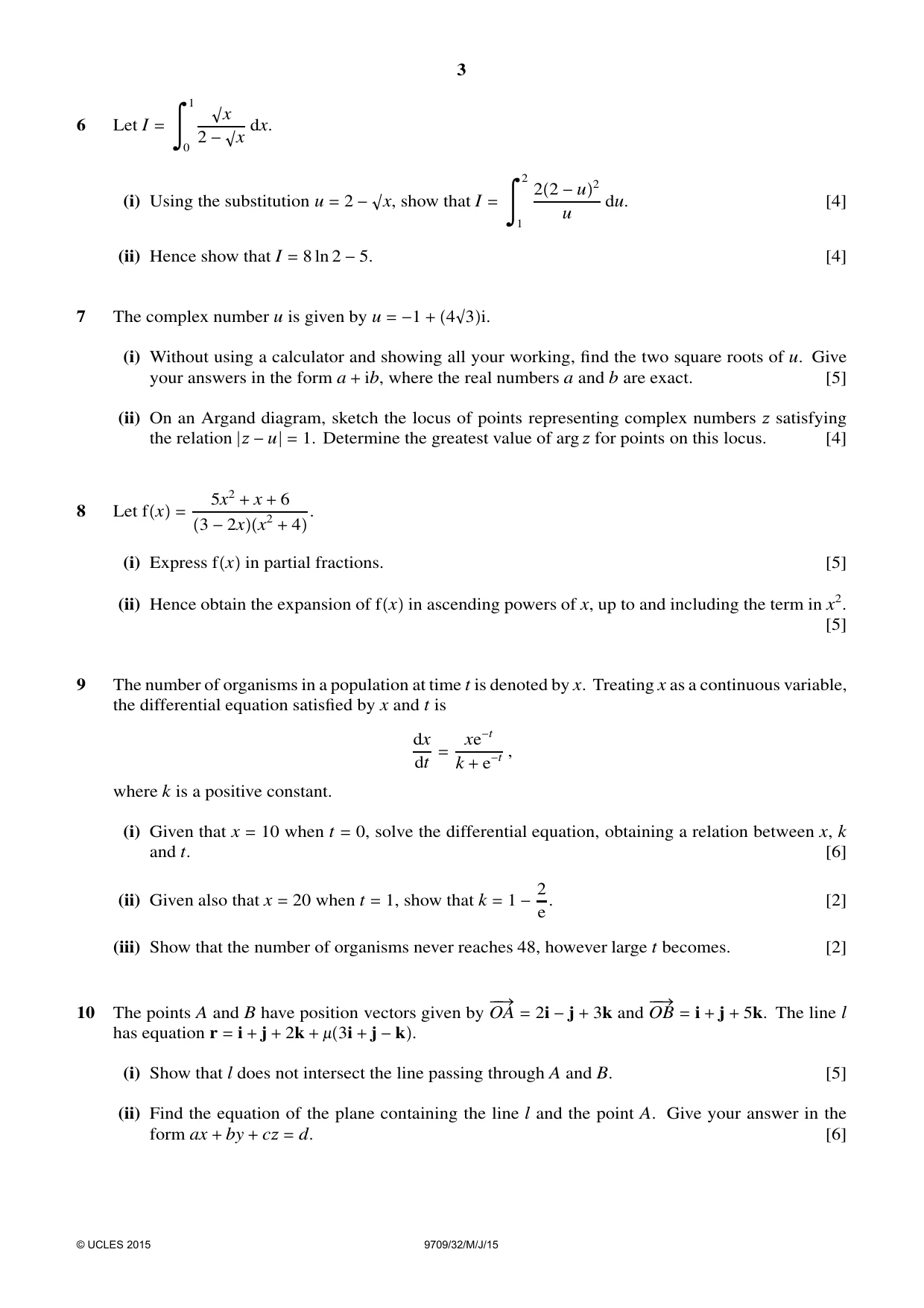 Cambridge A Level Mathematics 9709 2015 May/June Paper 3 · Variant 2 question paper, page 3 of 4