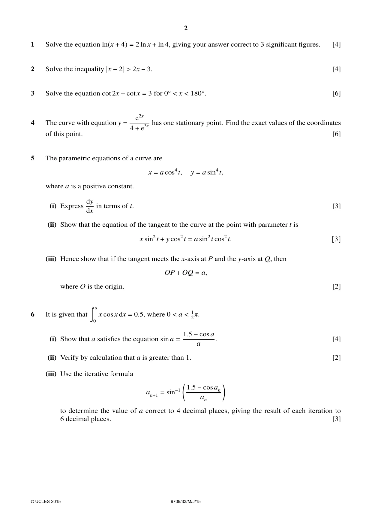 Cambridge A Level Mathematics 9709 2015 May/June Paper 3 · Variant 3 question paper, page 2 of 4