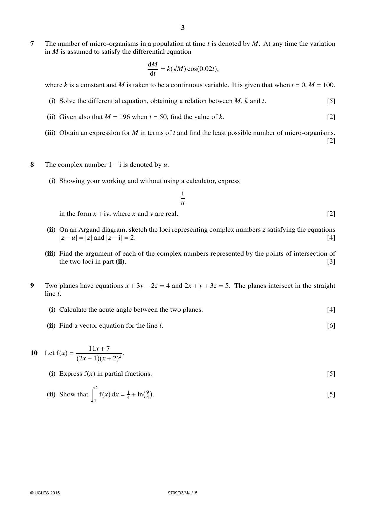 Cambridge A Level Mathematics 9709 2015 May/June Paper 3 · Variant 3 question paper, page 3 of 4