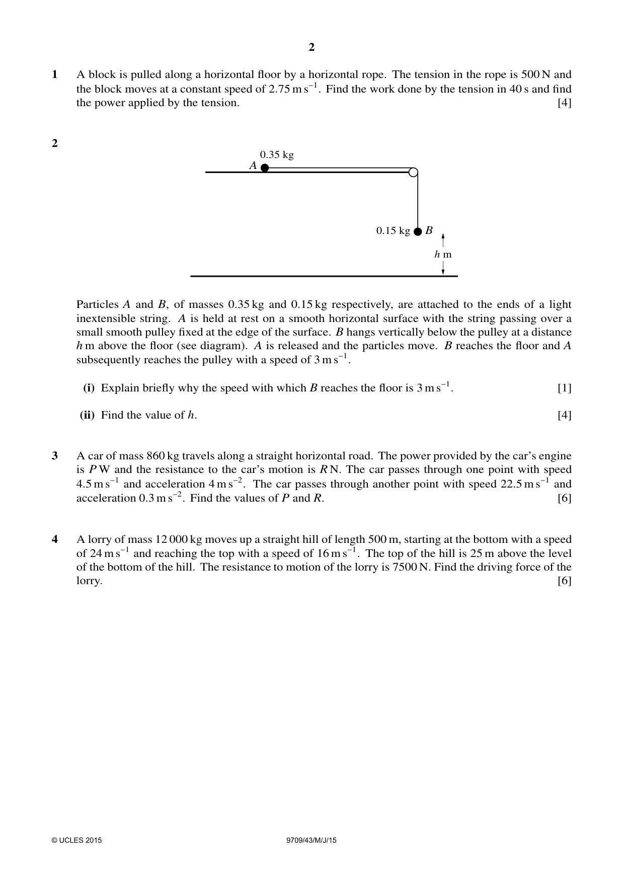 Cambridge A Level Mathematics 9709 2015 May/June Paper 4 · Variant 3 question paper, page 2 of 4