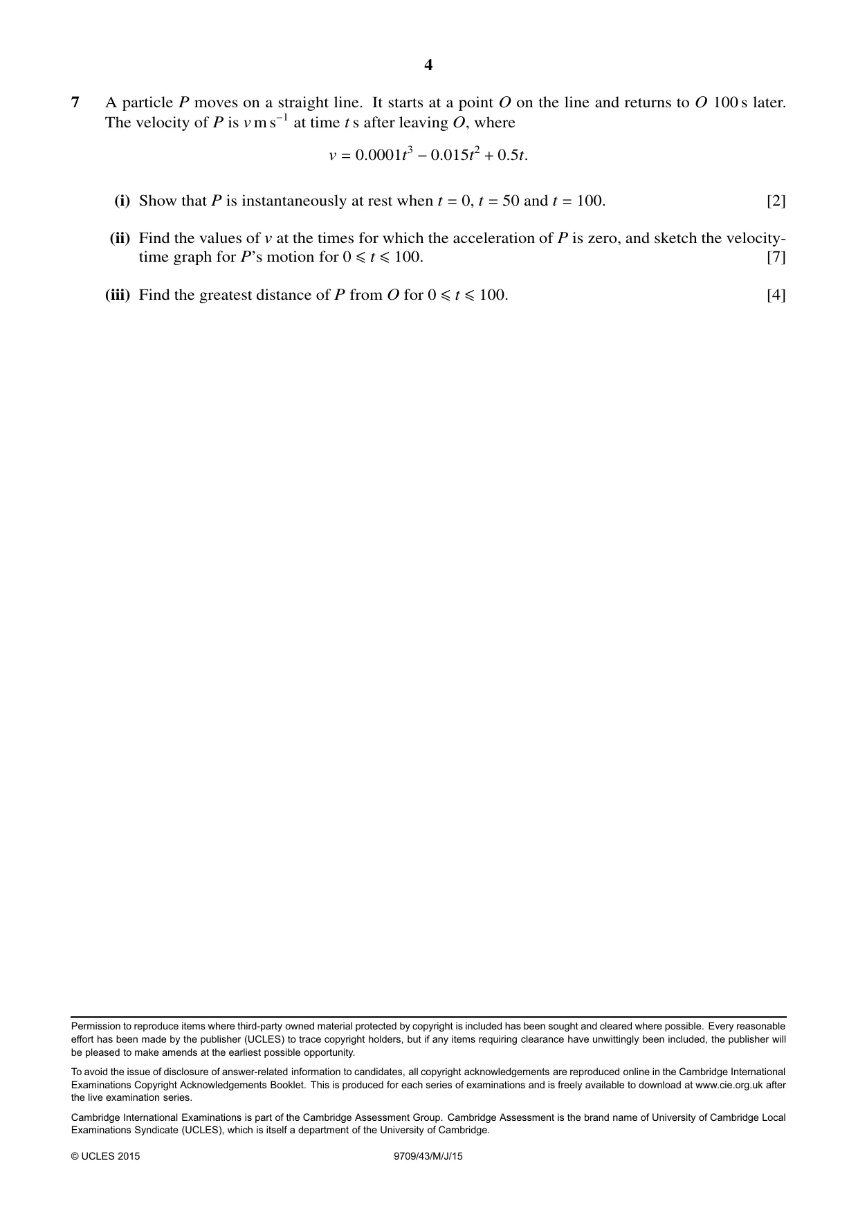 Cambridge A Level Mathematics 9709 2015 May/June Paper 4 · Variant 3 question paper, page 4 of 4