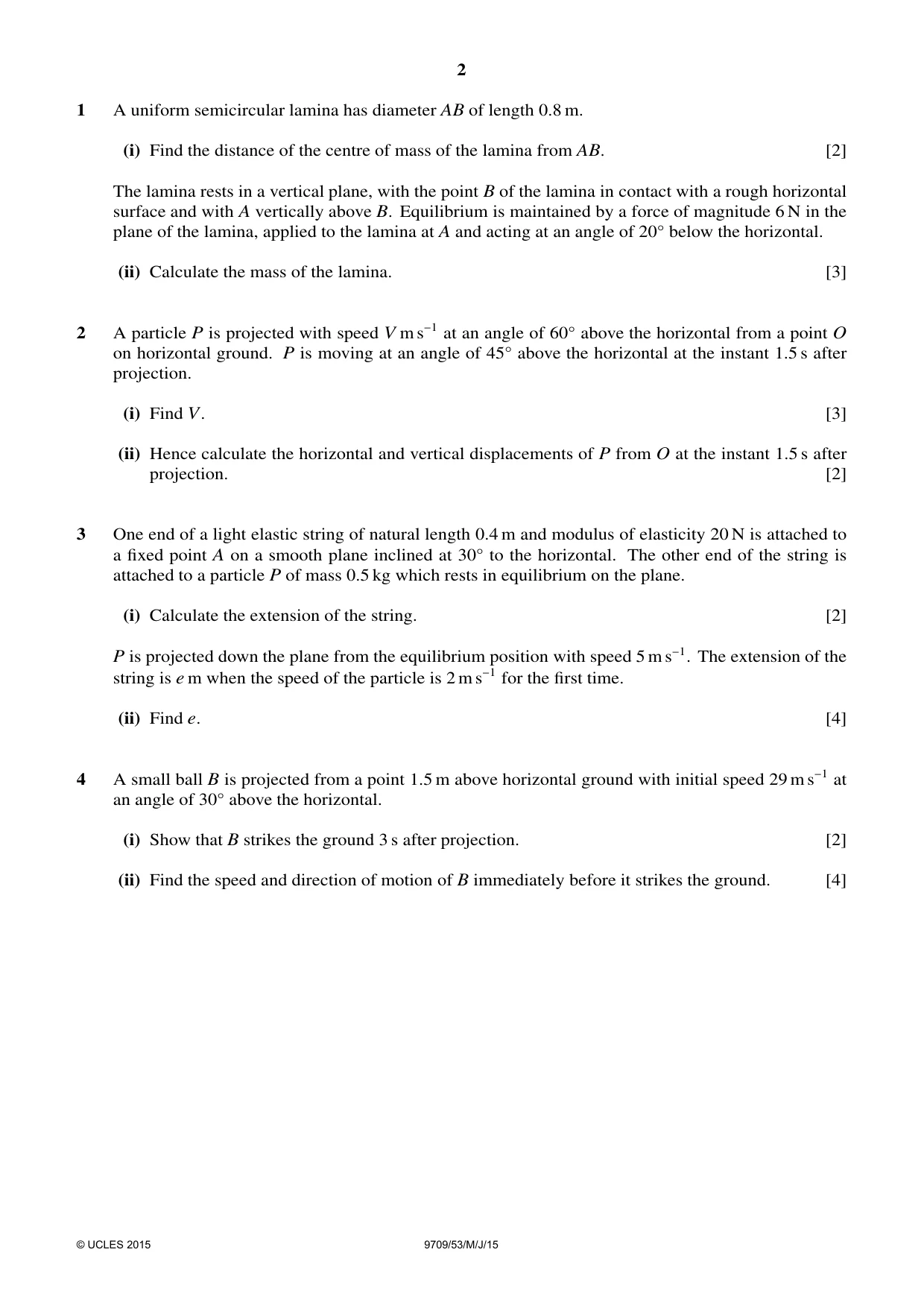 Cambridge A Level Mathematics 9709 2015 May/June Paper 5 · Variant 3 question paper, page 2 of 4