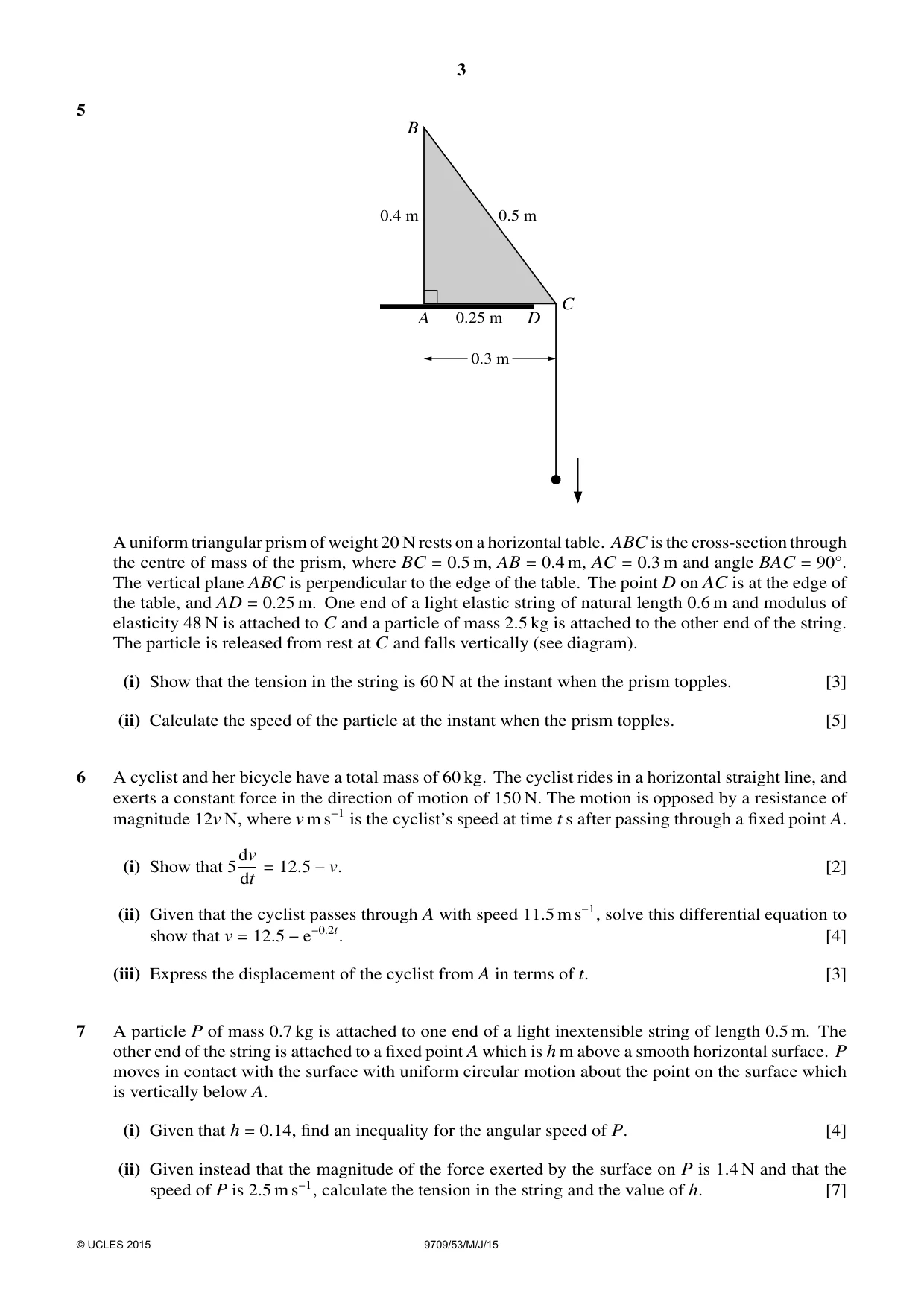 Cambridge A Level Mathematics 9709 2015 May/June Paper 5 · Variant 3 question paper, page 3 of 4