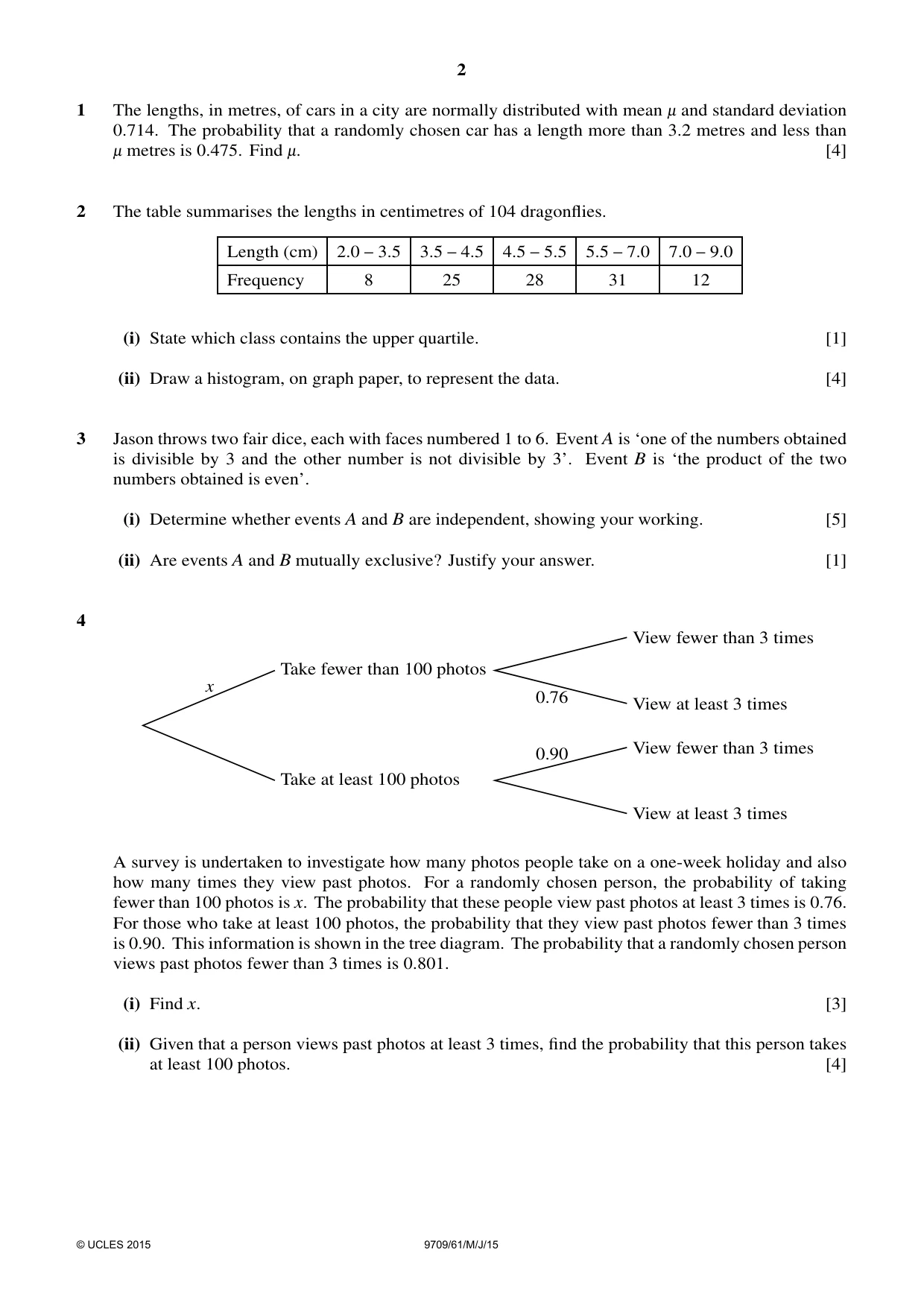Cambridge A Level Mathematics 9709 2015 May/June Paper 6 · Variant 1 question paper, page 2 of 4