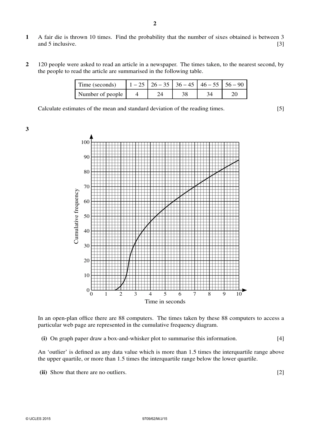 Cambridge A Level Mathematics 9709 2015 May/June Paper 6 · Variant 2 question paper, page 2 of 4