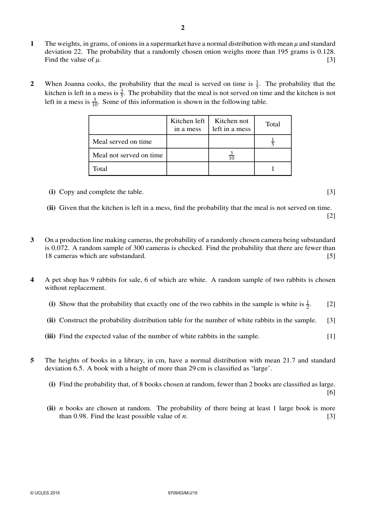 Cambridge A Level Mathematics 9709 2015 May/June Paper 6 · Variant 3 question paper, page 2 of 4