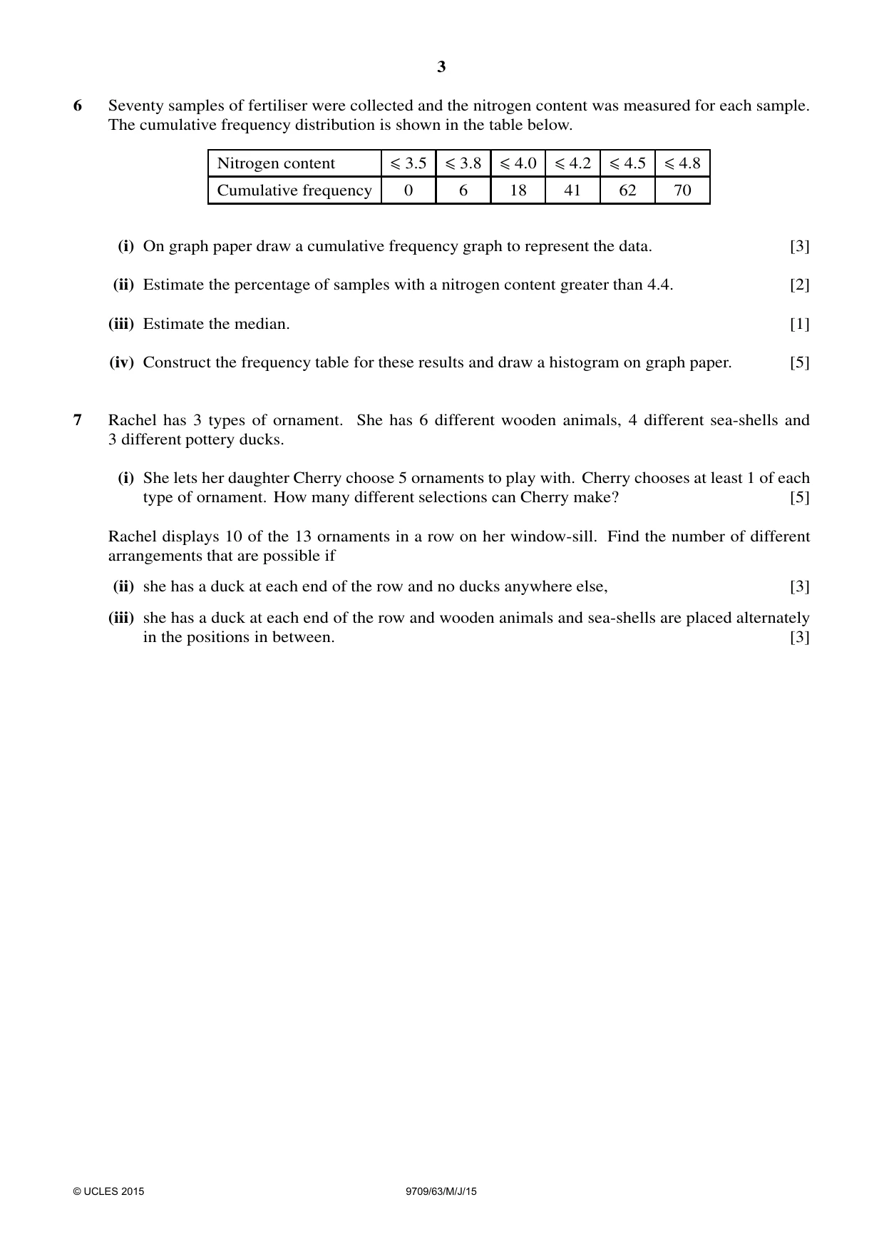 Cambridge A Level Mathematics 9709 2015 May/June Paper 6 · Variant 3 question paper, page 3 of 4