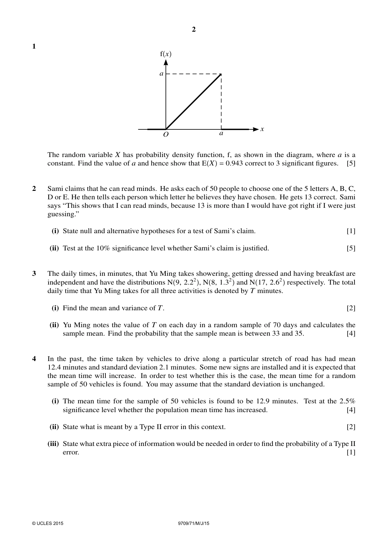 Cambridge A Level Mathematics 9709 2015 May/June Paper 7 · Variant 1 question paper, page 2 of 4