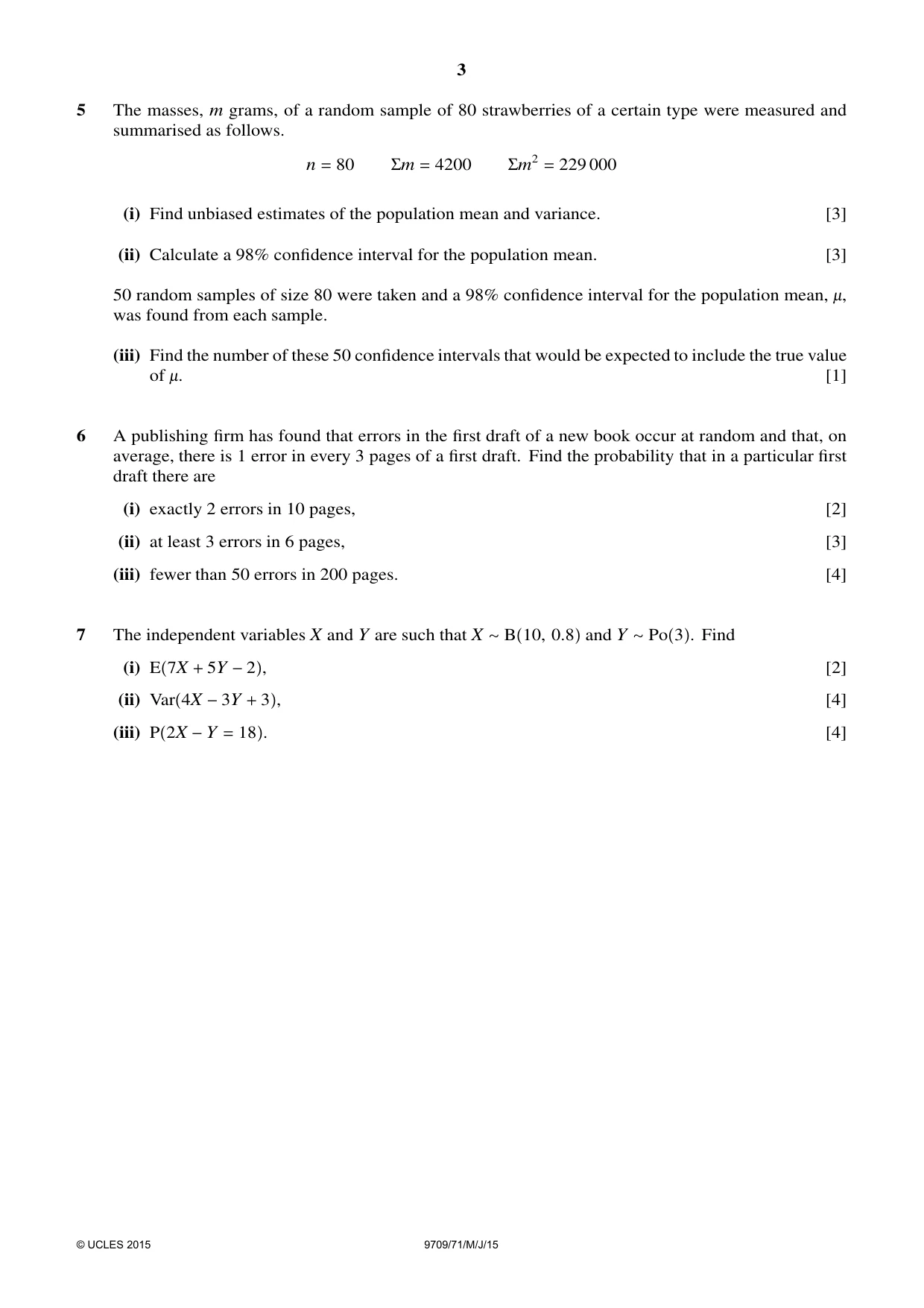Cambridge A Level Mathematics 9709 2015 May/June Paper 7 · Variant 1 question paper, page 3 of 4