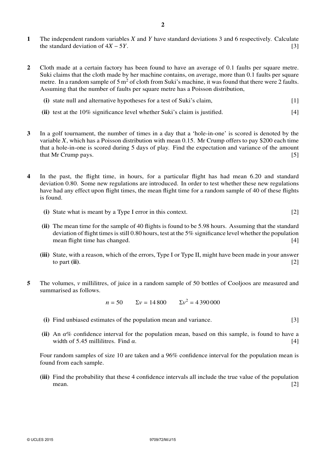 Cambridge A Level Mathematics 9709 2015 May/June Paper 7 · Variant 2 question paper, page 2 of 4