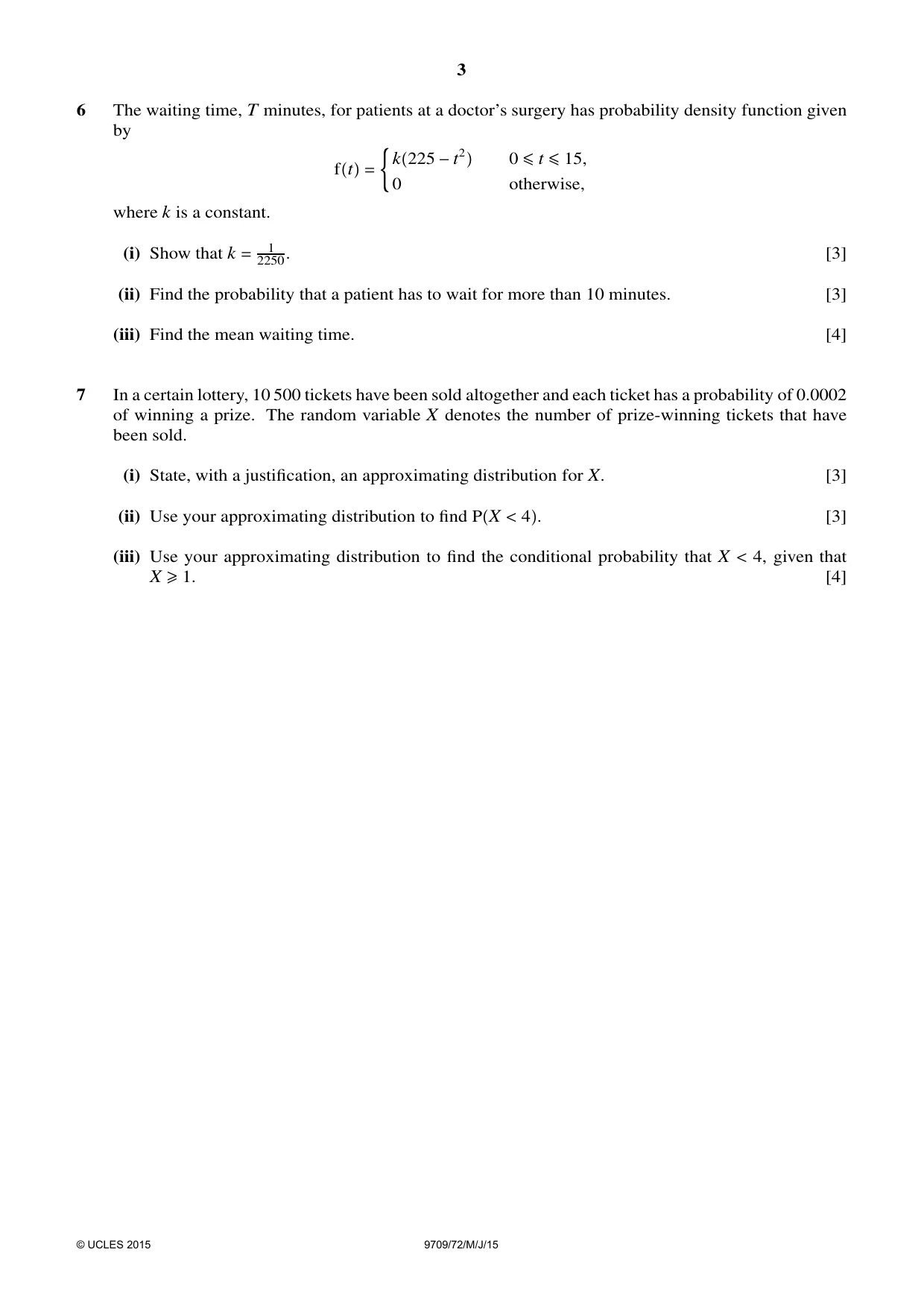 Cambridge A Level Mathematics 9709 2015 May/June Paper 7 · Variant 2 question paper, page 3 of 4